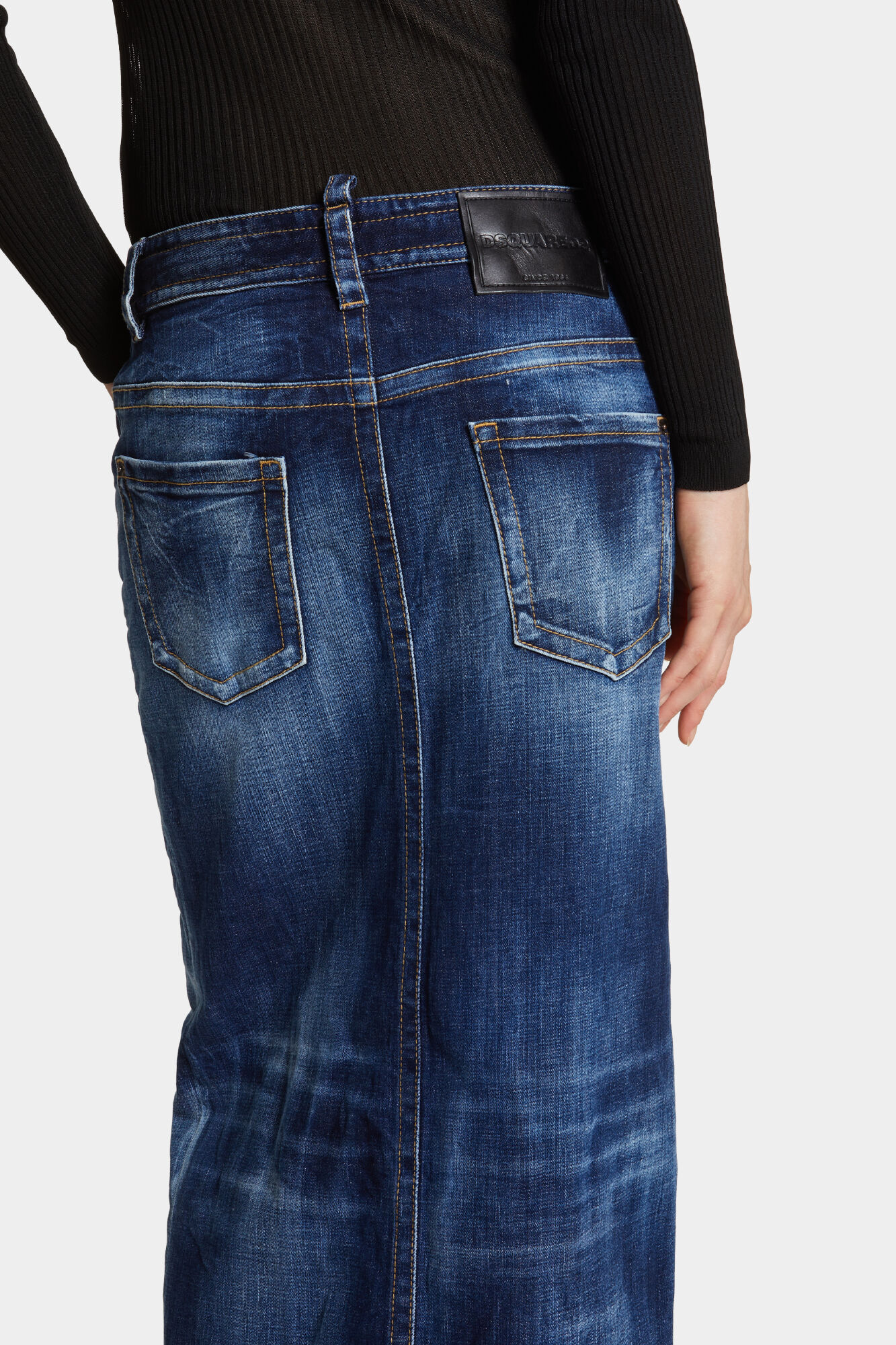 Medium Wash Front Split Jean Skirt