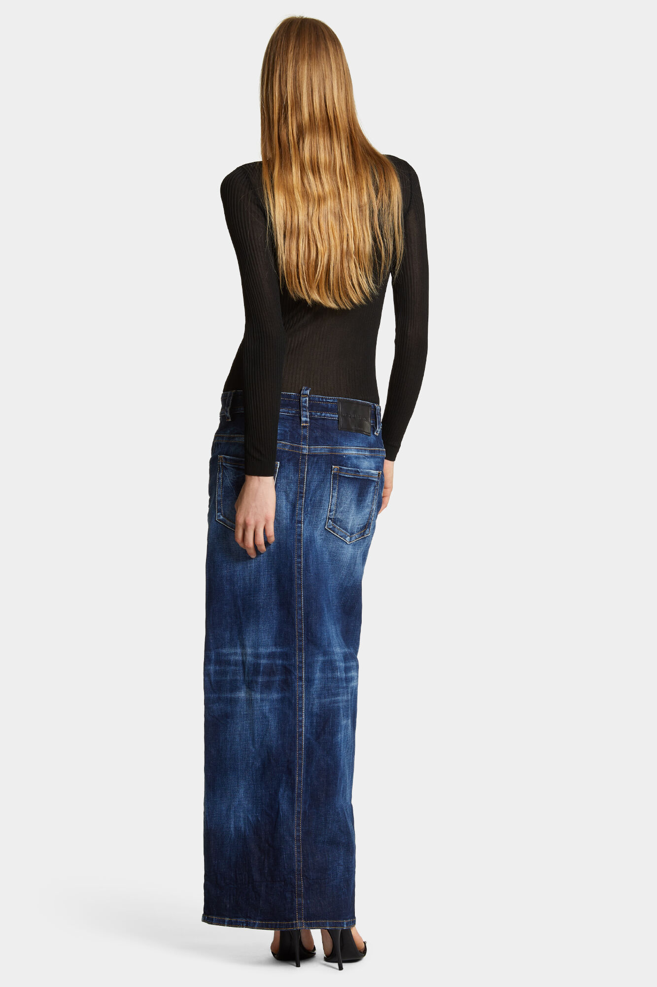 Medium Wash Front Split Jean Skirt