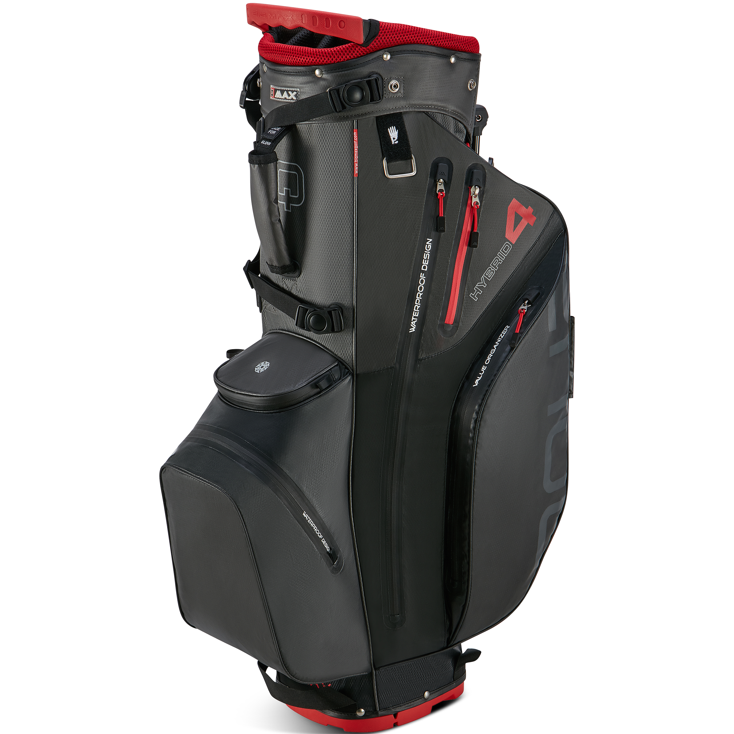 Big Max Aqua Hybrid 4 Waterproof Stand Bag – Black/Charcoal/Red