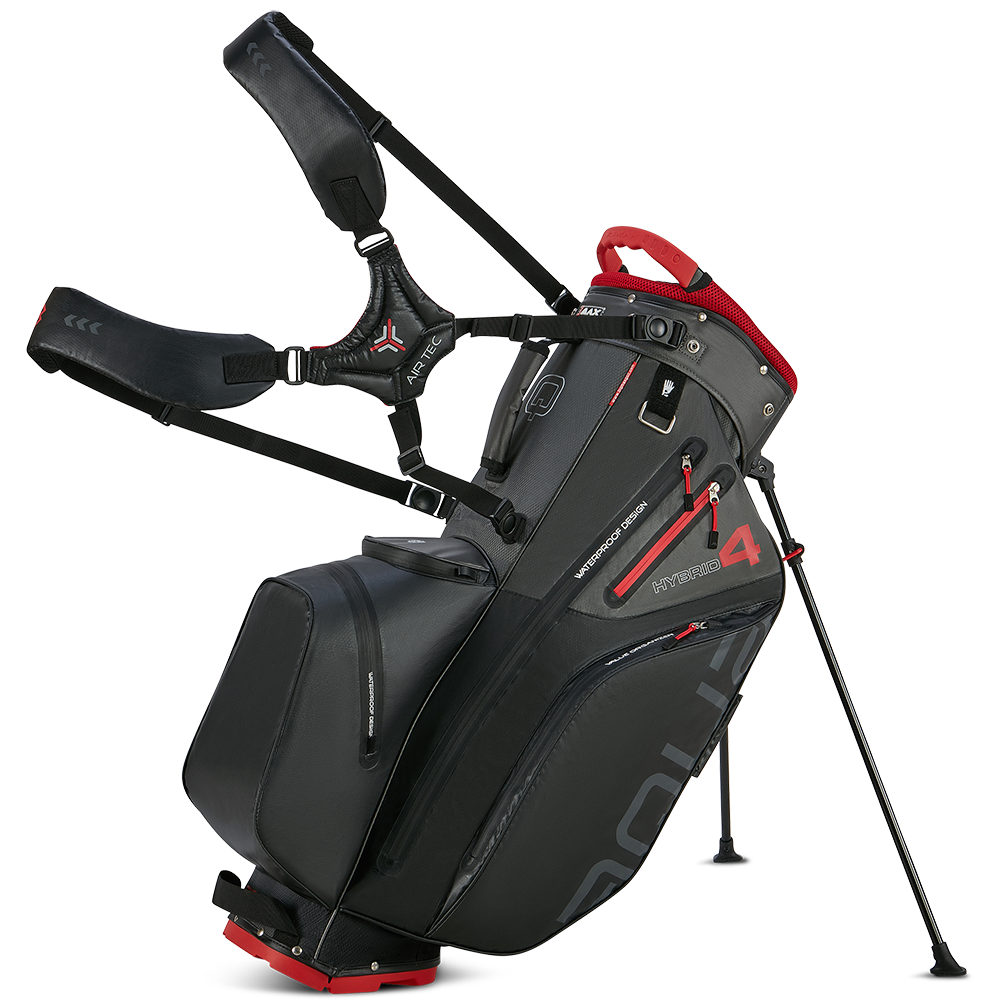 Big Max Aqua Hybrid 4 Waterproof Stand Bag – Black/Charcoal/Red
