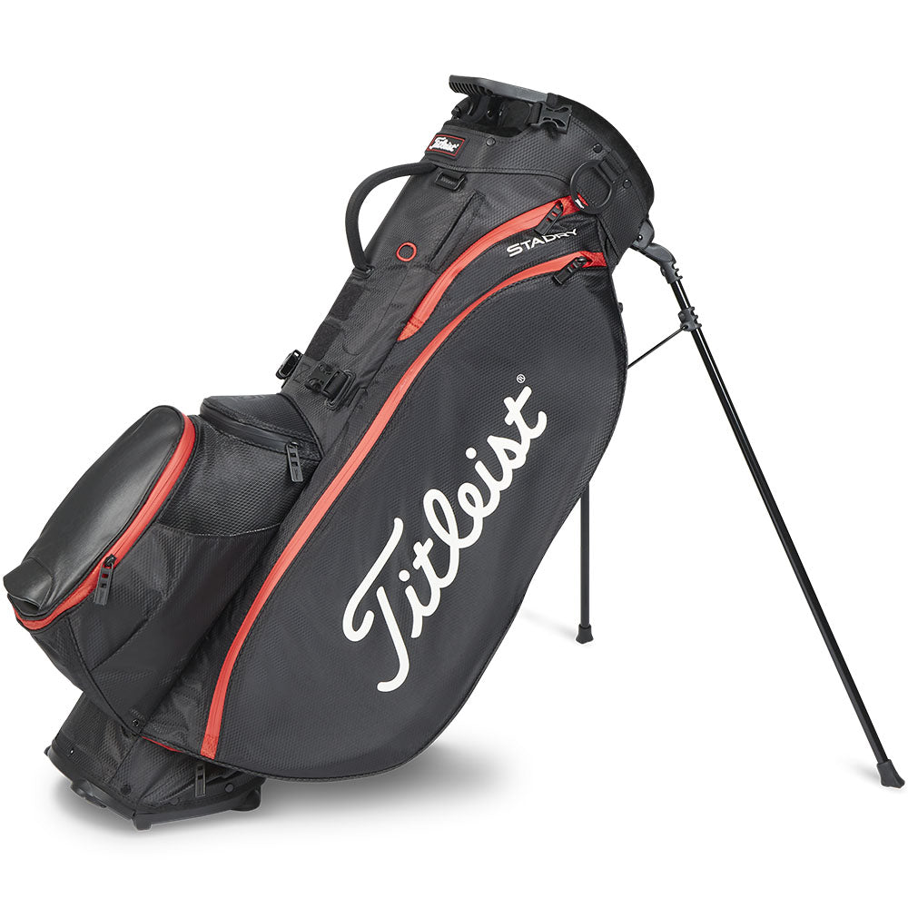 Titleist Players 5 StaDry Waterproof Stand Bag – Black/Black/Red