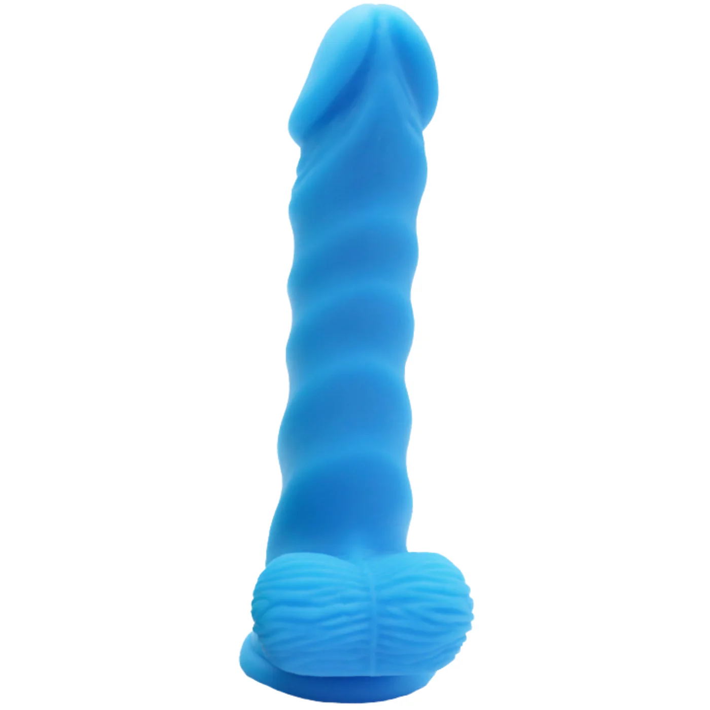 Blue Rippled Silicone G-Spot Dildo With Balls