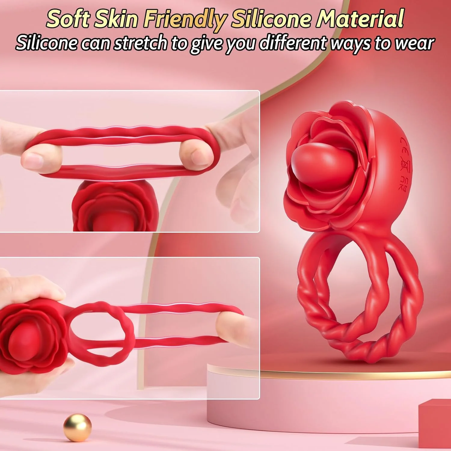 Femdom Handjobs Rimjob Penis Ring Tongue Vibrator with 10 Licking & 10 Vibrating Modes