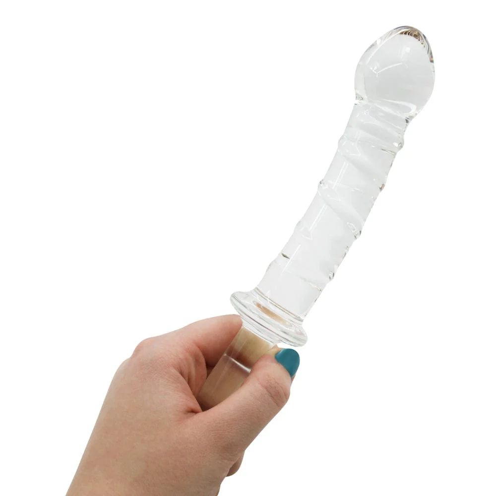 X-Long Textured Glass Dildo With Handle