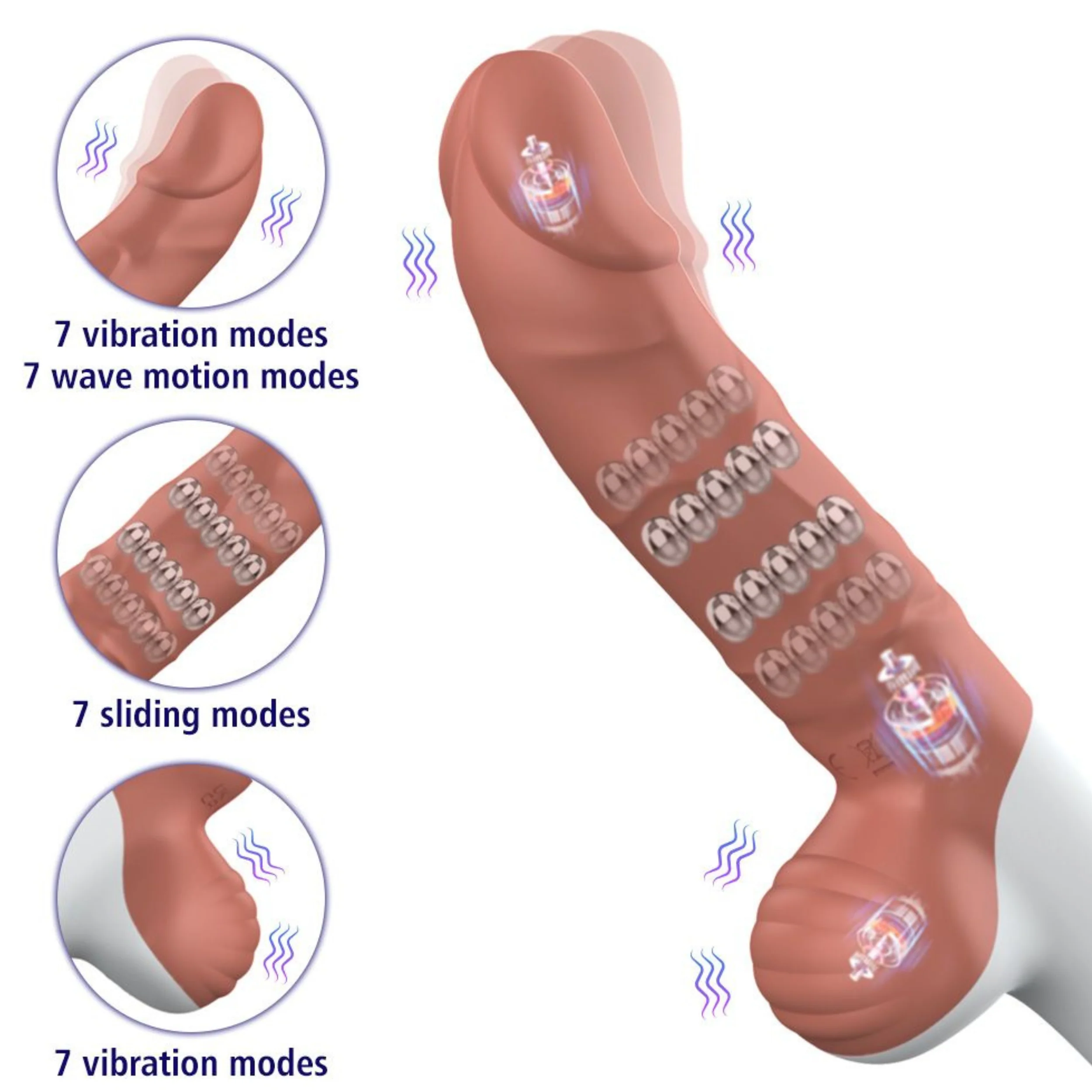 The Wave Rider Triple Action Silicone Dildo - Rolling Beads, Fingering, & Vibrating!