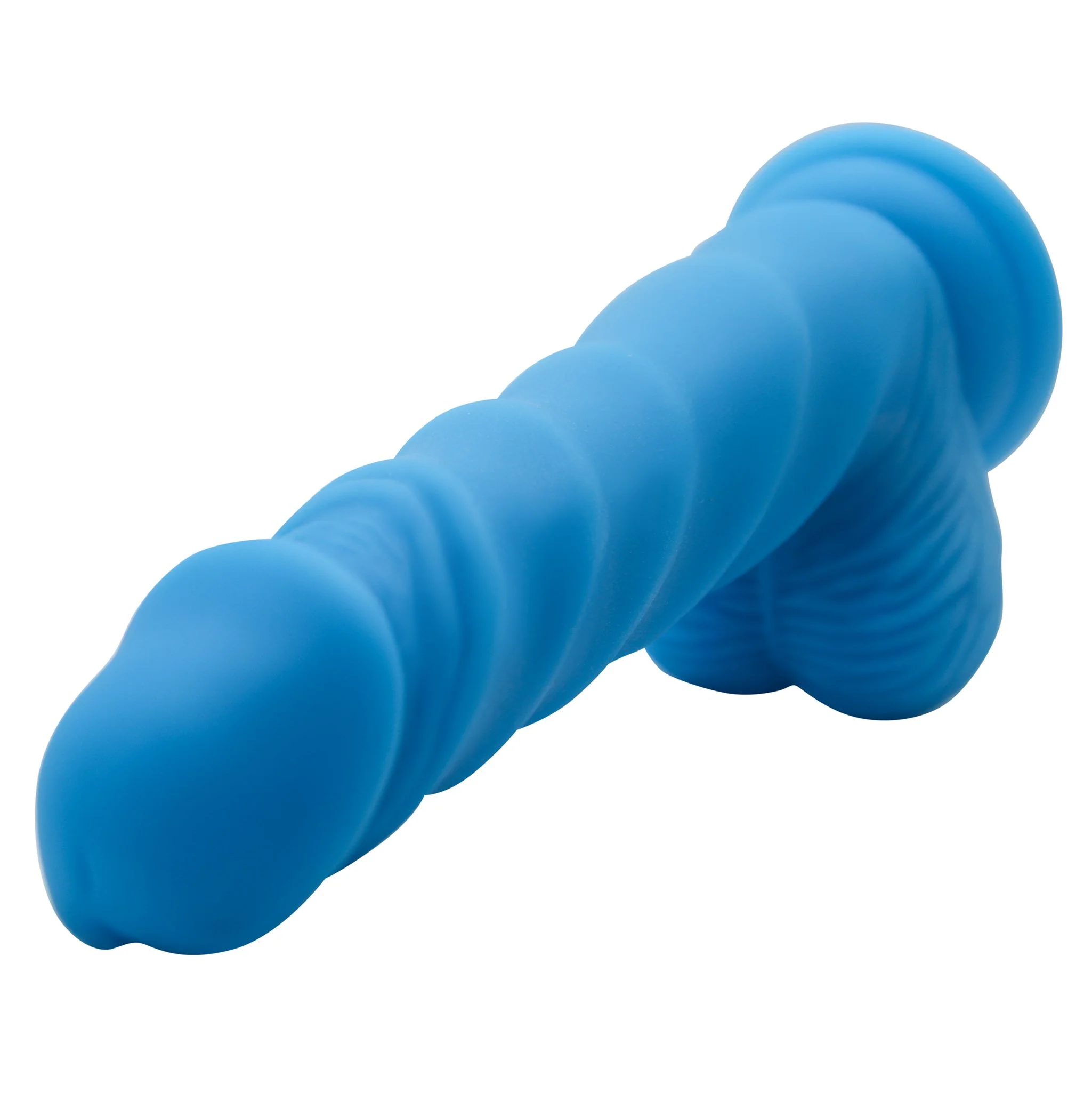 Blue Rippled Silicone G-Spot Dildo With Balls