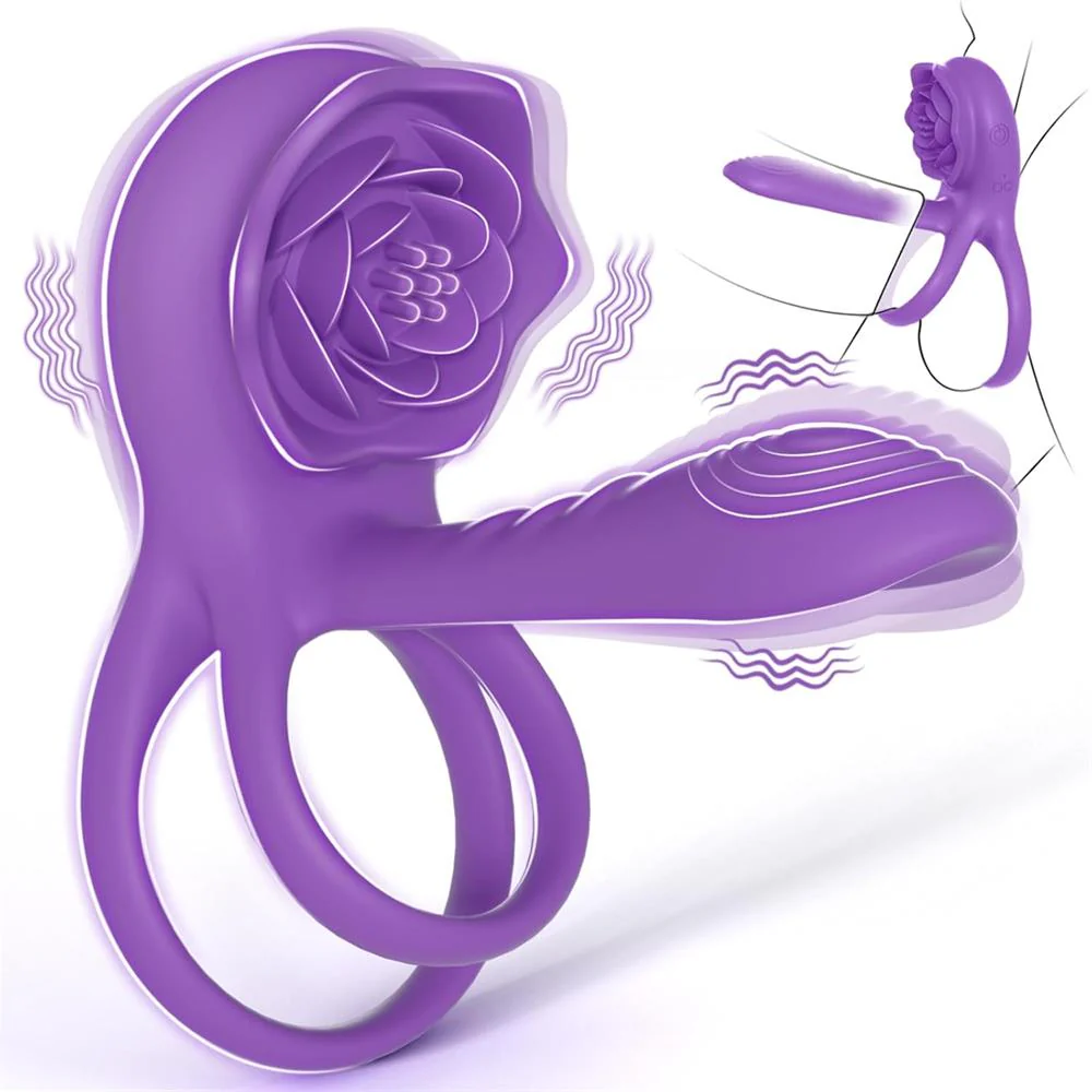Dual Romance Standing Doggy Double Penis Rings Combined with Rose Clitoral Stimulator (<40 dB)