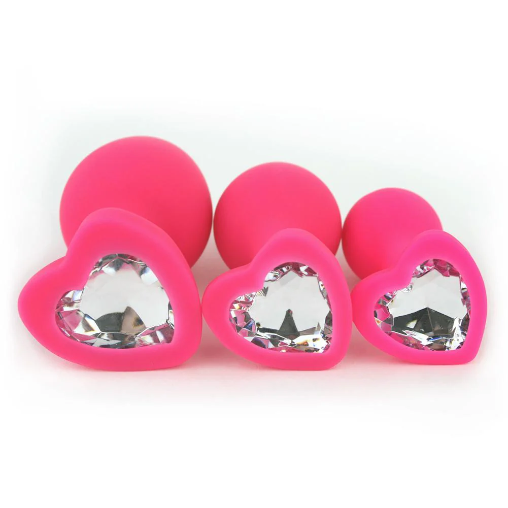 Silicone Heart Jeweled Anal Plug - 3 Sizes Available!
