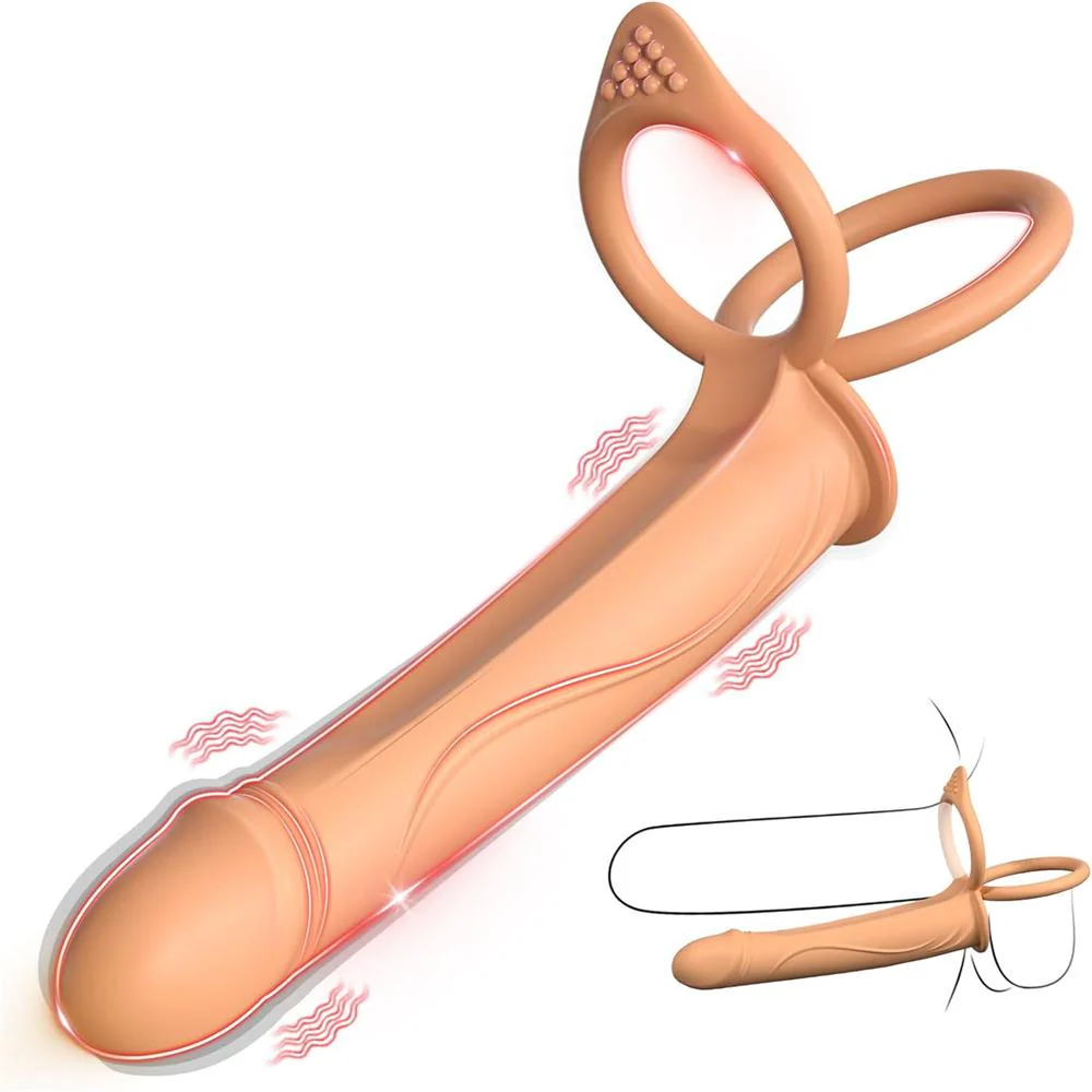 Strap On 15° Curved Surface Dildo with Vibrating Cock Ring for Penis Double Penetration