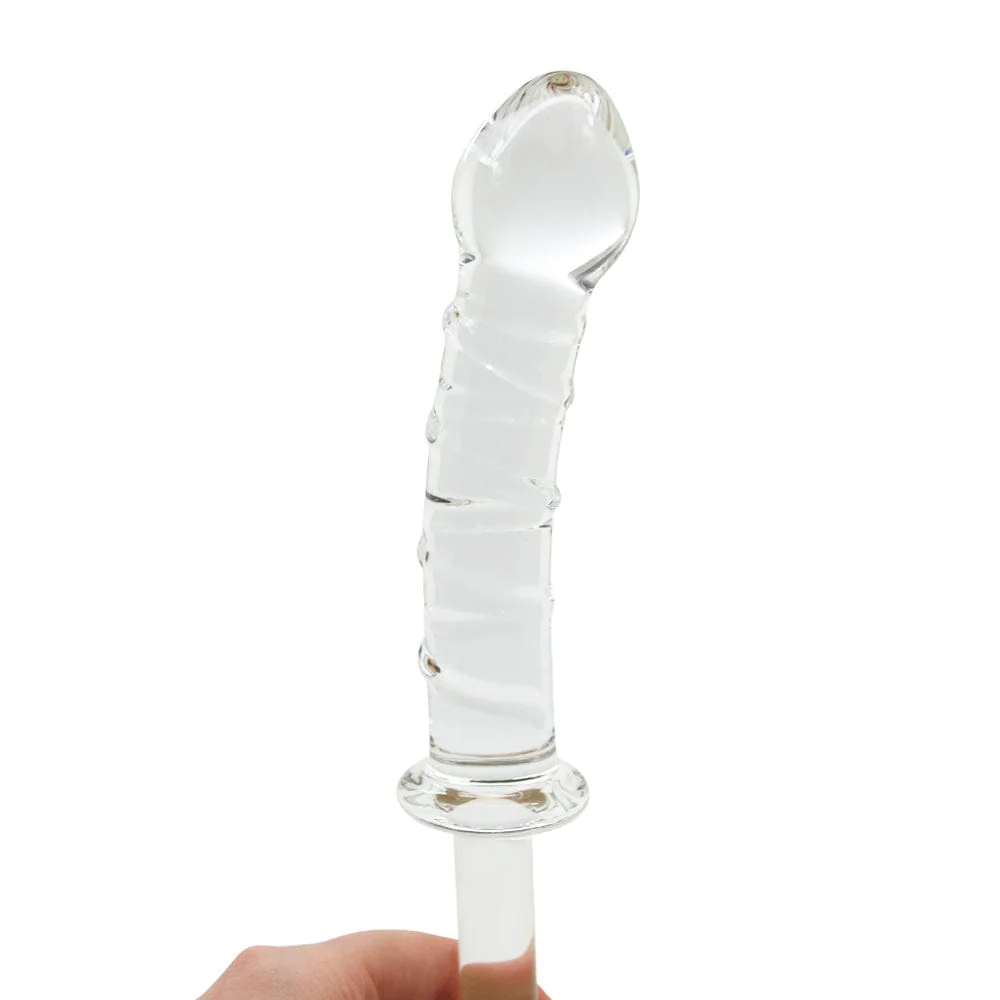 X-Long Textured Glass Dildo With Handle