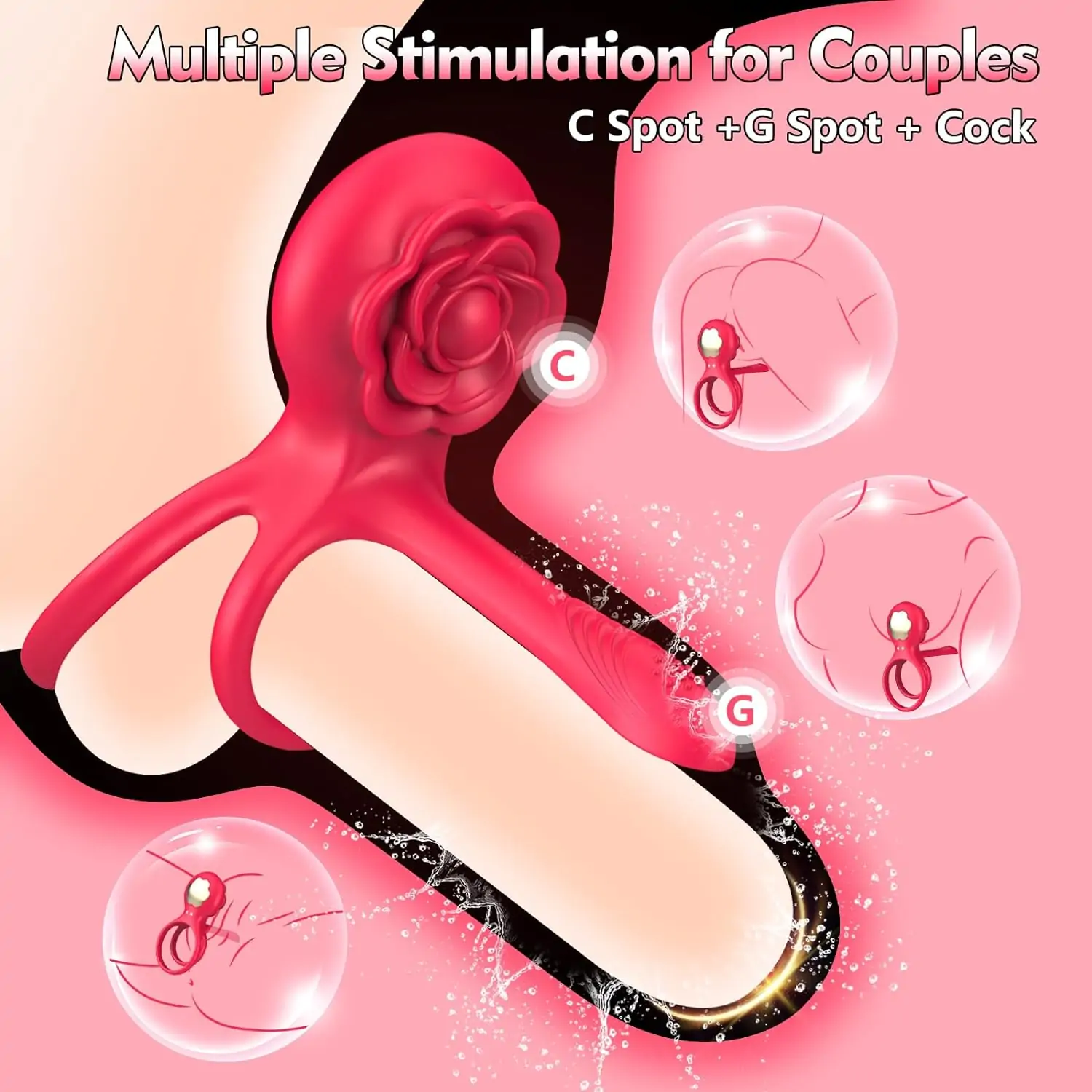 Dual Romance Standing Doggy Double Penis Rings Combined with Rose Clitoral Stimulator (<40 dB)