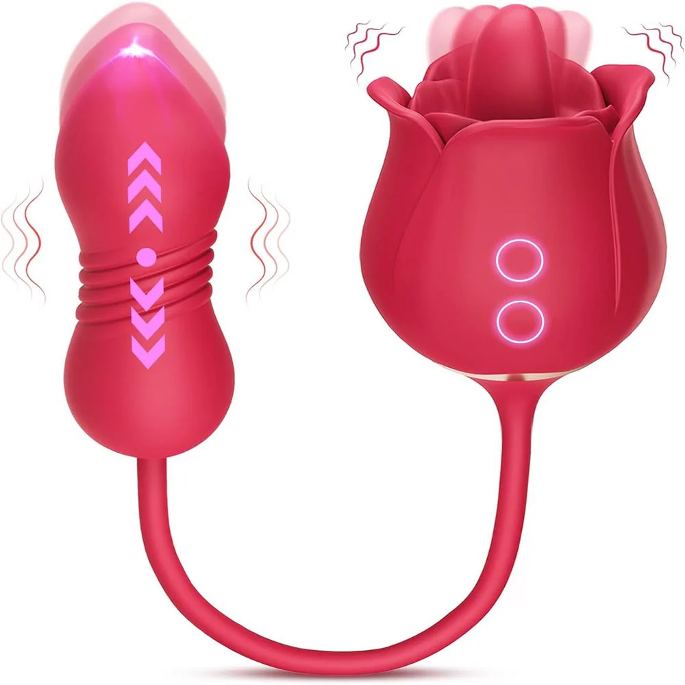 Rose Tongue Licking with Thrusting Egg Vibrator (≤35 dB) - App or Partner Can Control Remotely, Small But Powerful #Pussy Licking
