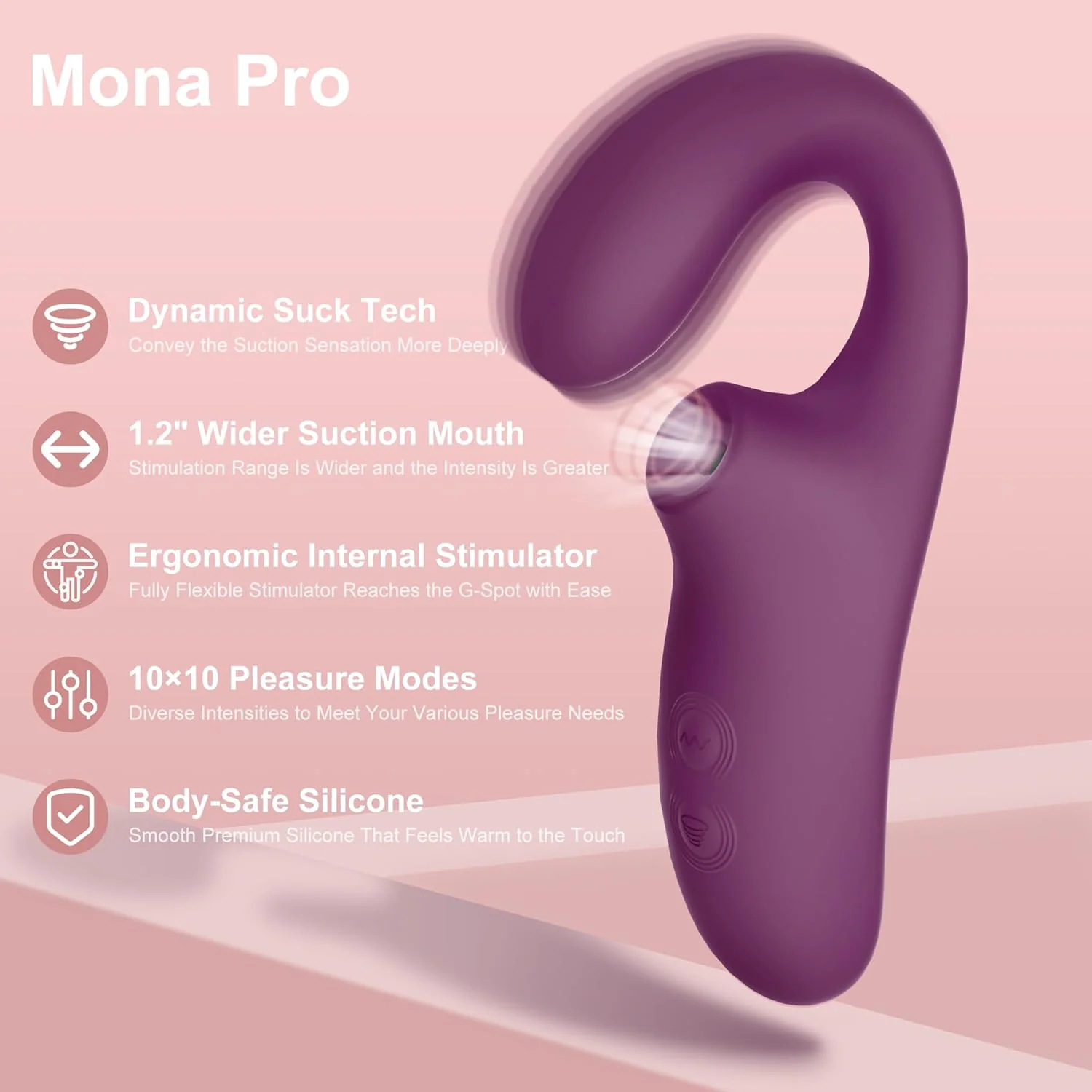 Mona Pro Dual Stimulation – Clit & G-Spot Suction Vibrator, Quiet, Powerful & Easy Use (<50 dB)