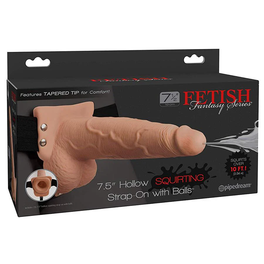 7.5 Inch Squirting Hollow Strap-On With Balls