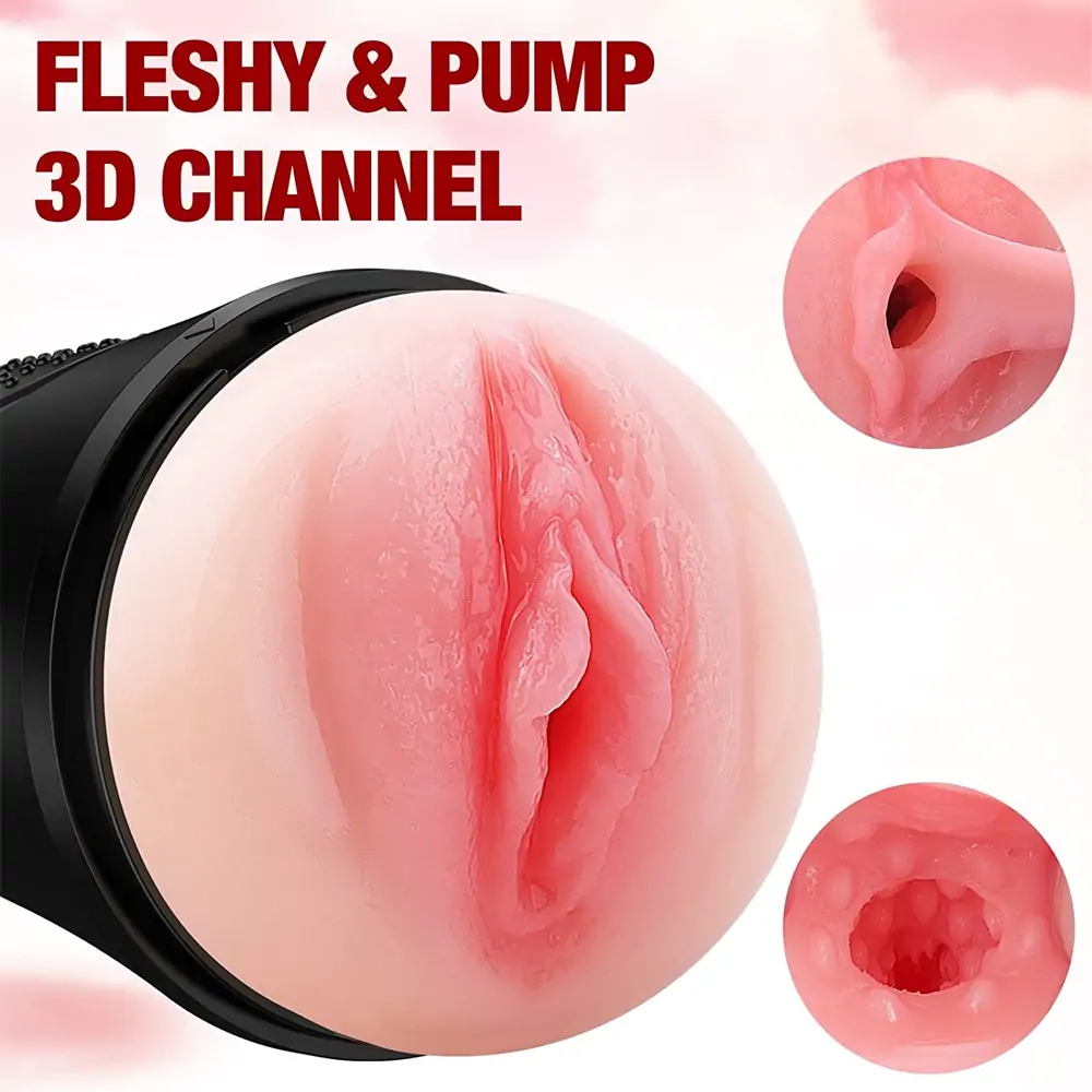 Cock Milking Sexual Stamina Training Unit - Vibrating Handheld Squeezable Textured Fleshy Vagina
