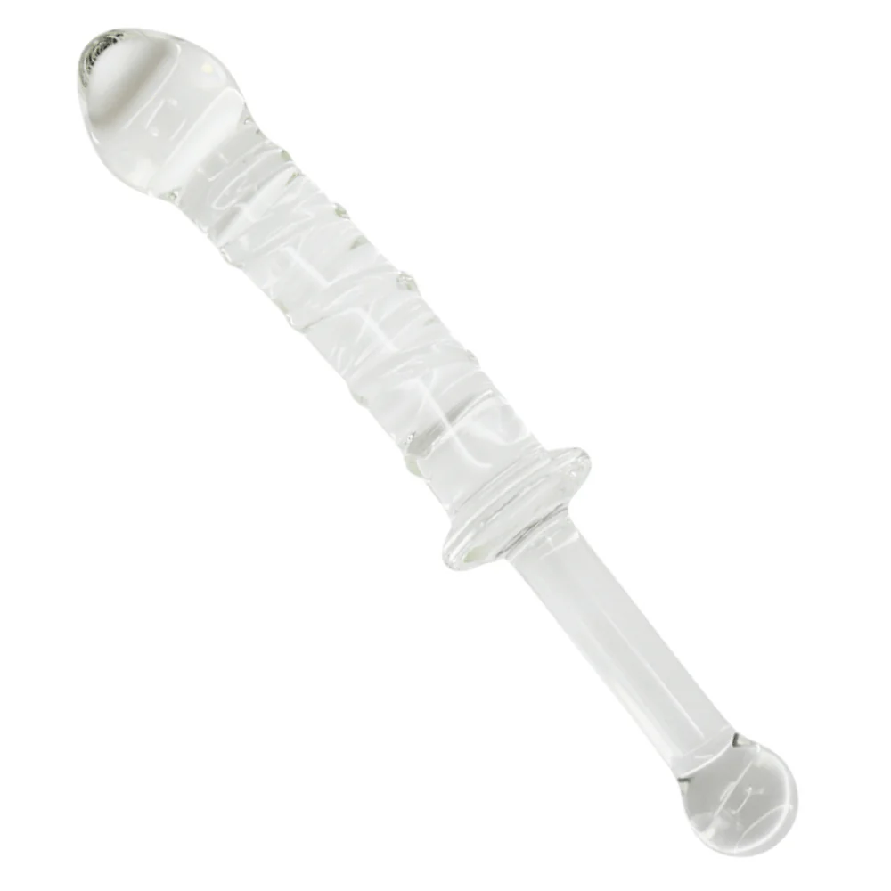 X-Long Textured Glass Dildo With Handle