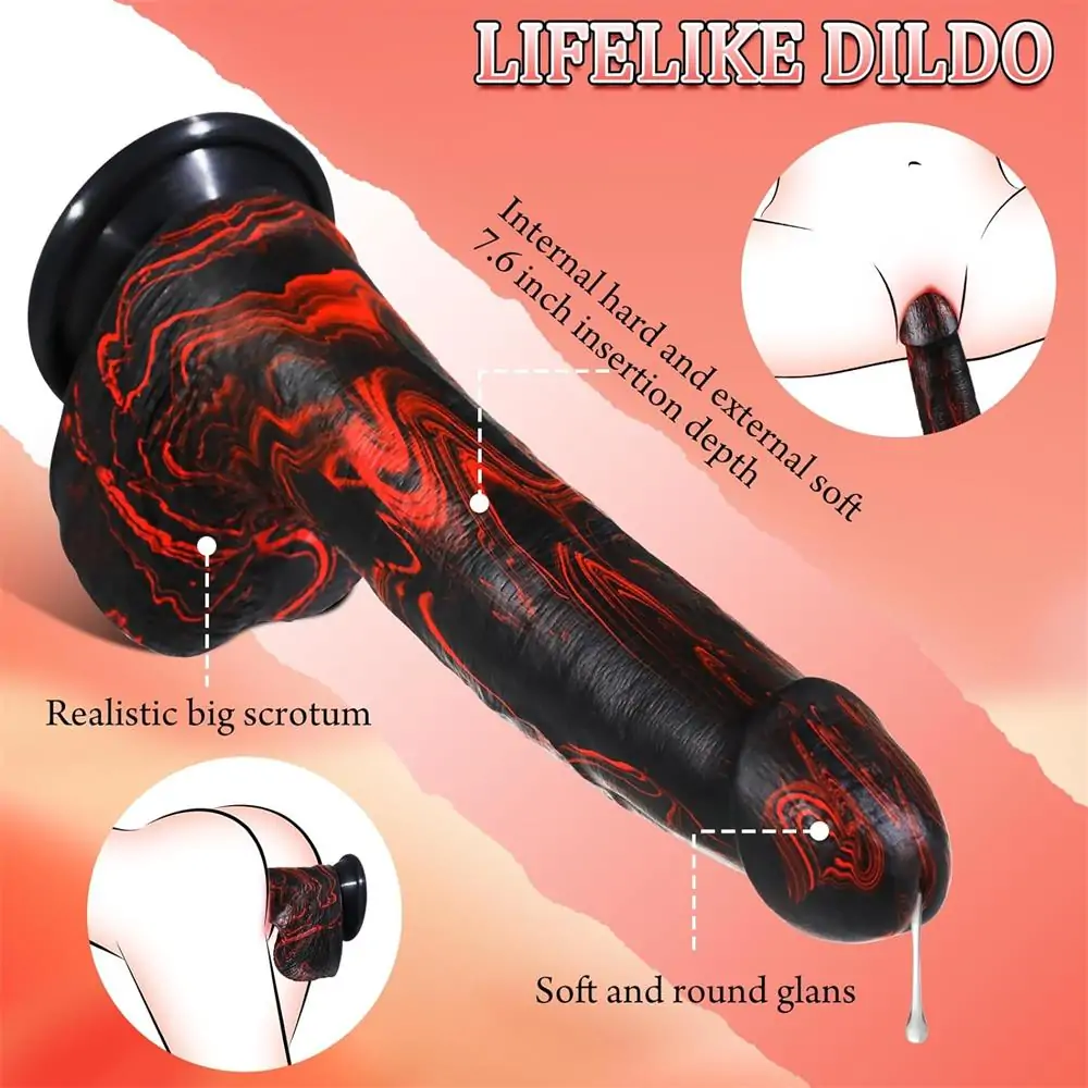 9.5” Black and Red Striped Thick Realistic Vibrating Thrusting Dildo – Adjustable Speeds, Remote & Suction Base