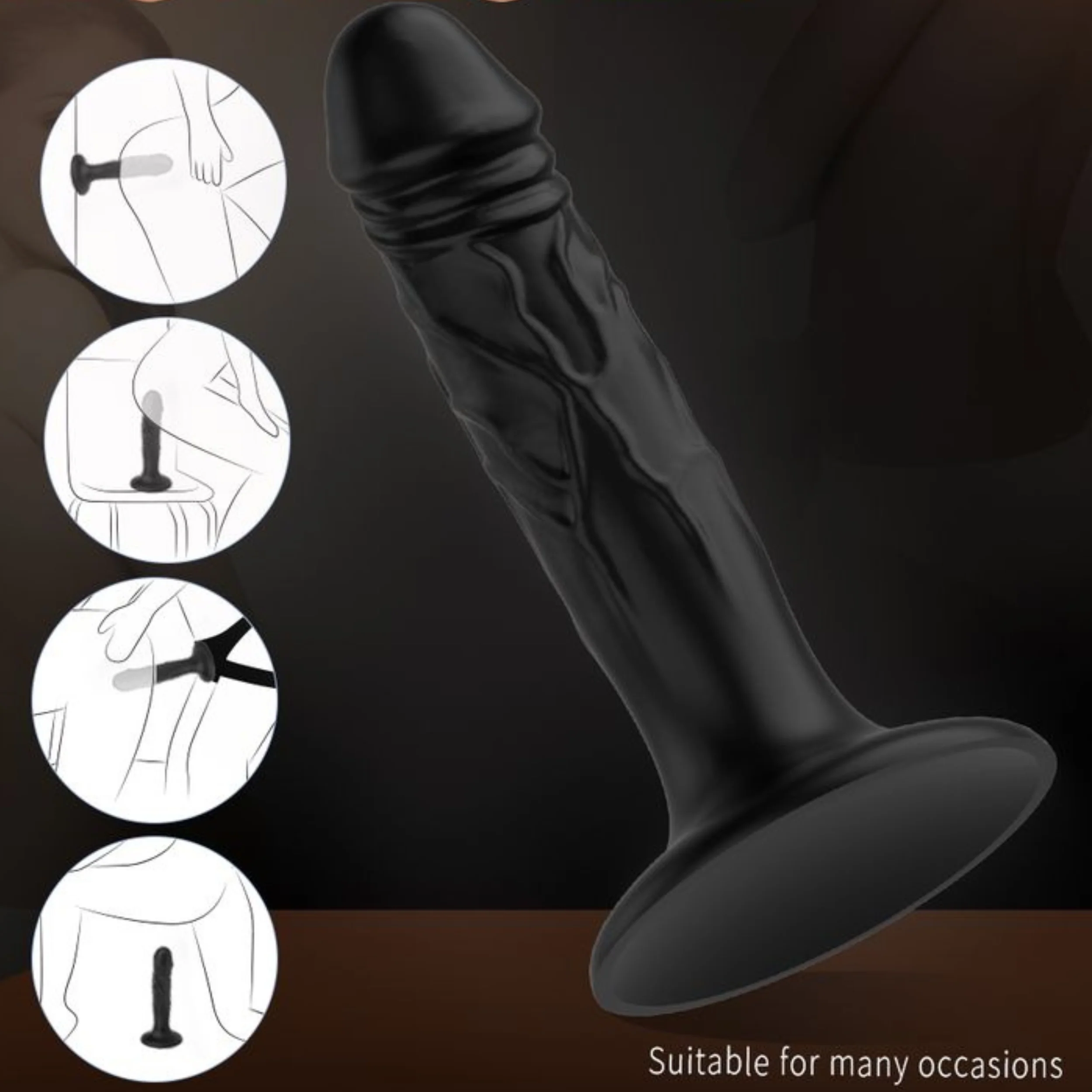 5 Inch Black Silicone Suction Cup Dildo - Great for Pegging or G-Spot Stimulation!