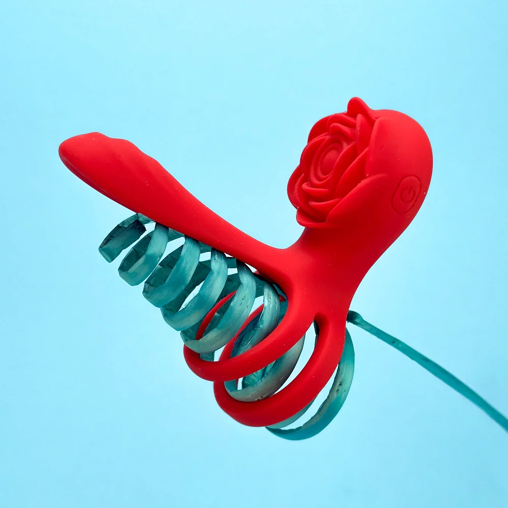 Dual Romance Standing Doggy Double Penis Rings Combined with Rose Clitoral Stimulator (<40 dB)