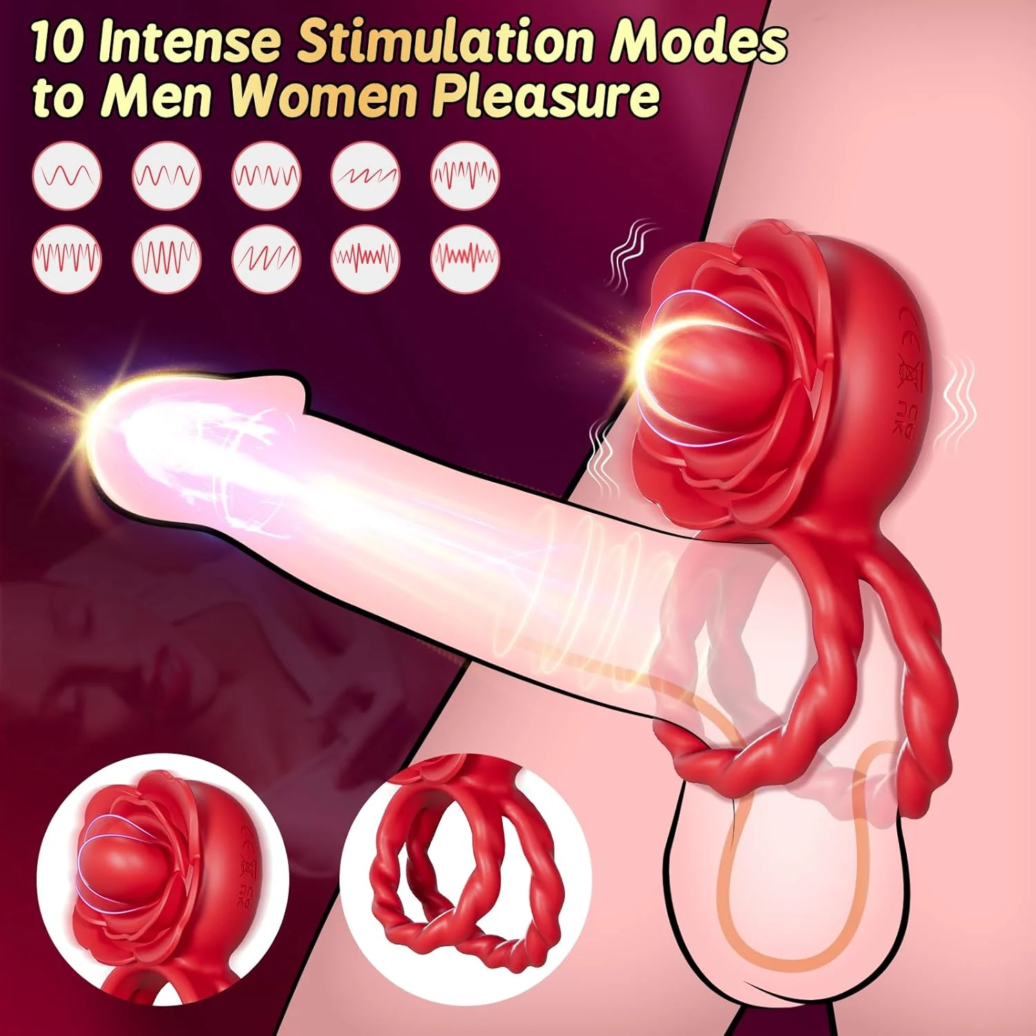 Femdom Handjobs Rimjob Penis Ring Tongue Vibrator with 10 Licking & 10 Vibrating Modes