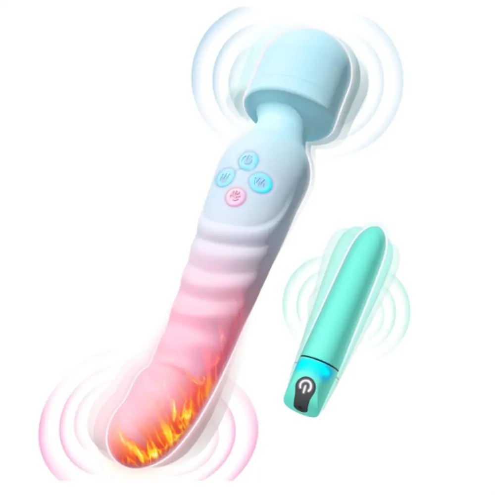 Dual Wand Massager & Bullet Vibrator Set - 7 Modes, Heating, Quiet, Waterproof & Body-Safe Silicone