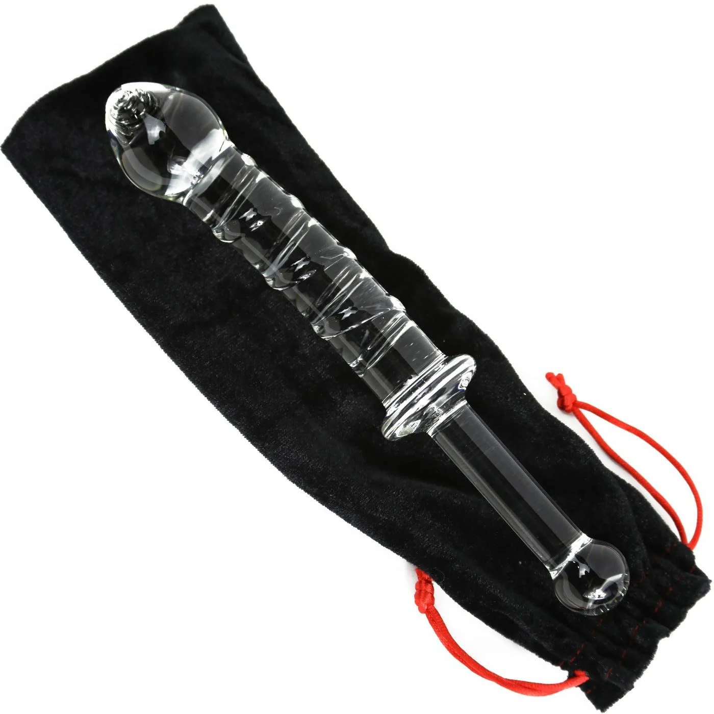 X-Long Textured Glass Dildo With Handle