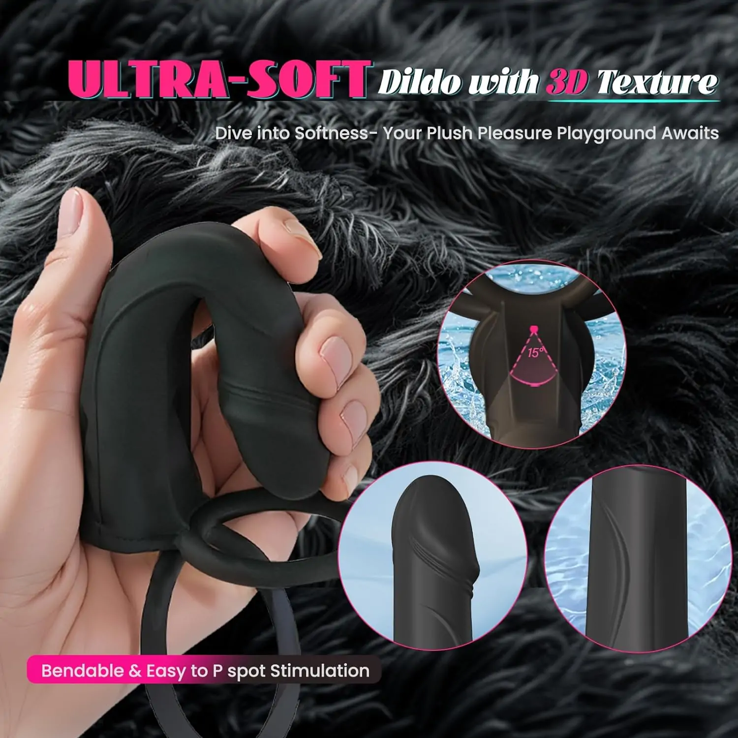 Strap On 15° Curved Surface Dildo with Vibrating Cock Ring for Penis Double Penetration