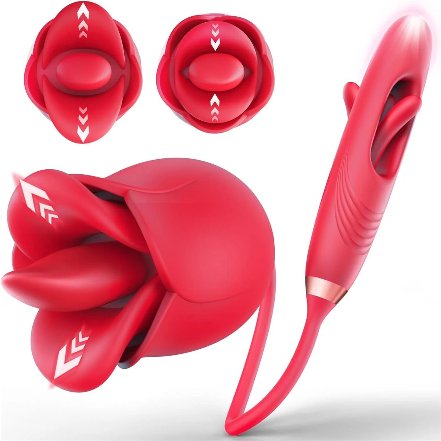4-in-1 Rose Clitoral Stimulator – Tongue Licking, Kissing Flapper, Dual-End, Powerful & Discreet #Pussy From Behind #Rimming