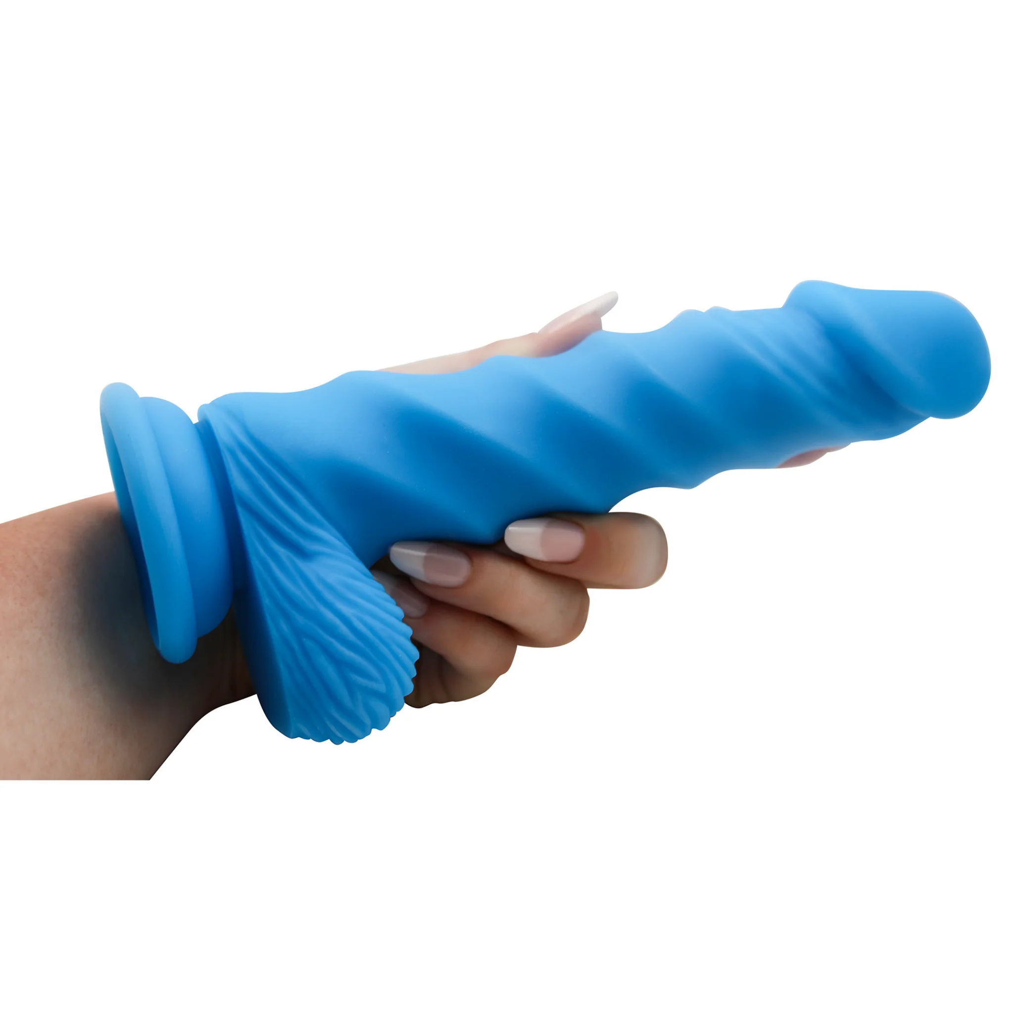 Blue Rippled Silicone G-Spot Dildo With Balls