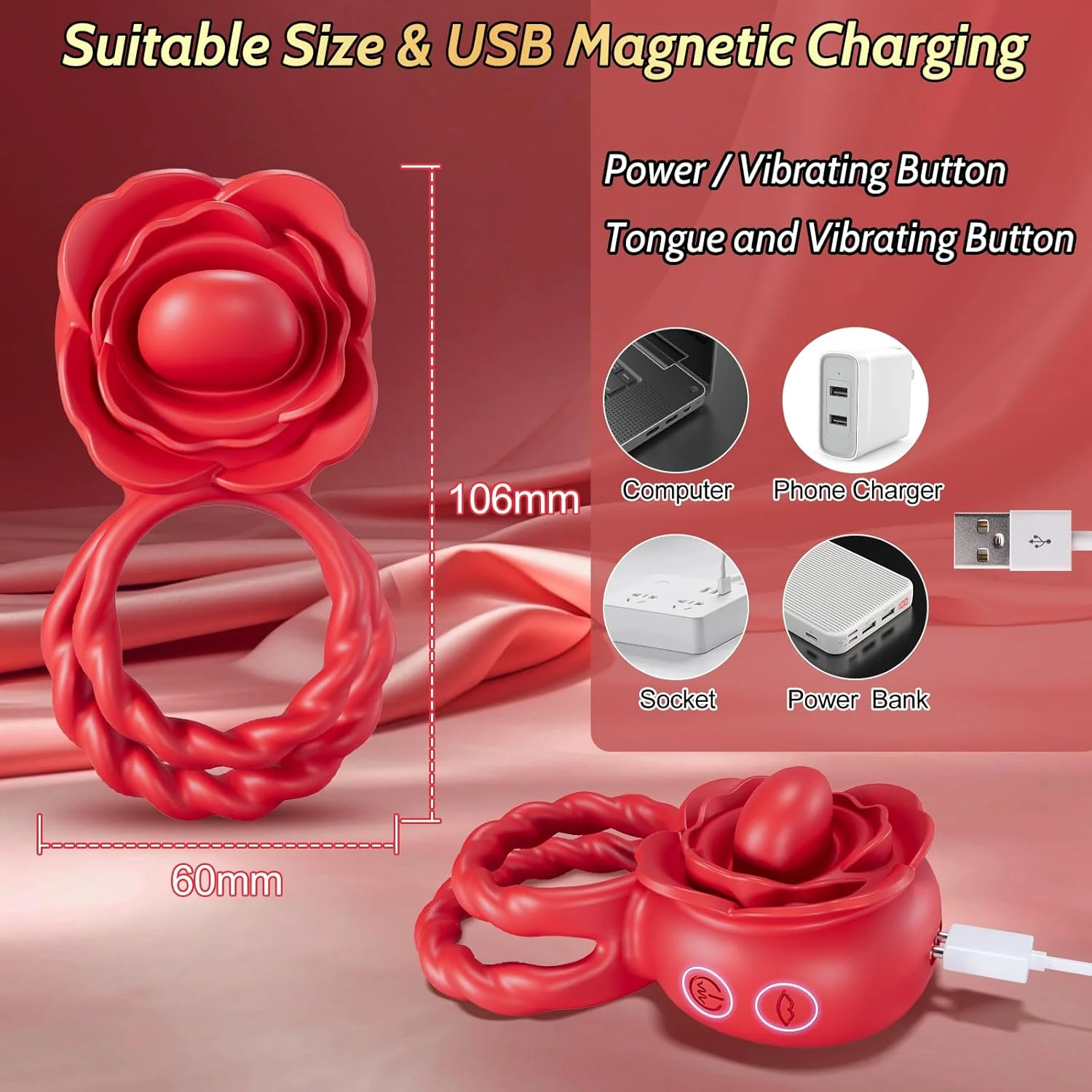 Femdom Handjobs Rimjob Penis Ring Tongue Vibrator with 10 Licking & 10 Vibrating Modes