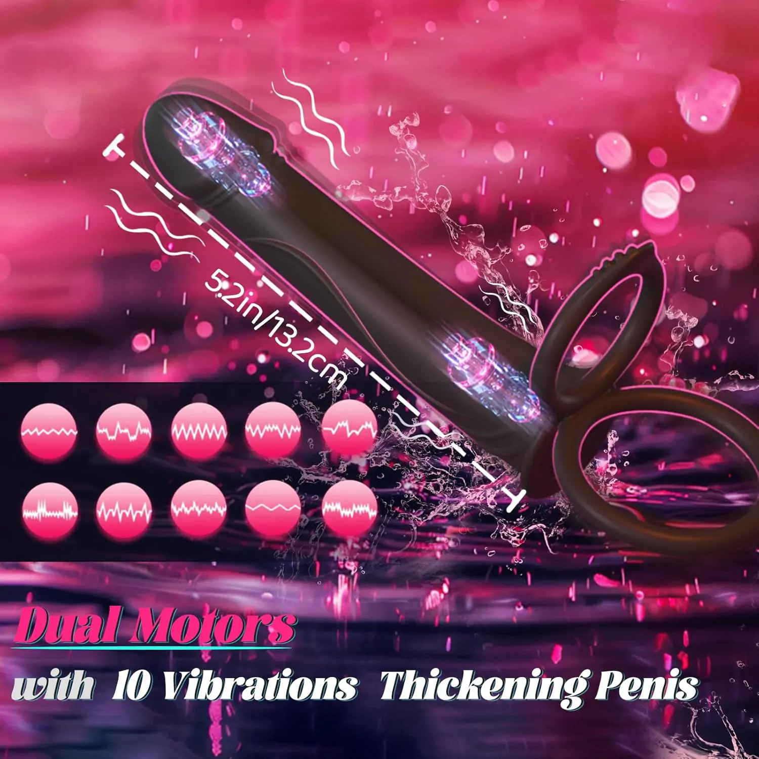 Strap On 15° Curved Surface Dildo with Vibrating Cock Ring for Penis Double Penetration