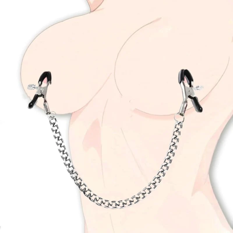 Adjustable BDSM Metal Nipple Clamps with Chain – Breast Teasing Toys for Couples & Women