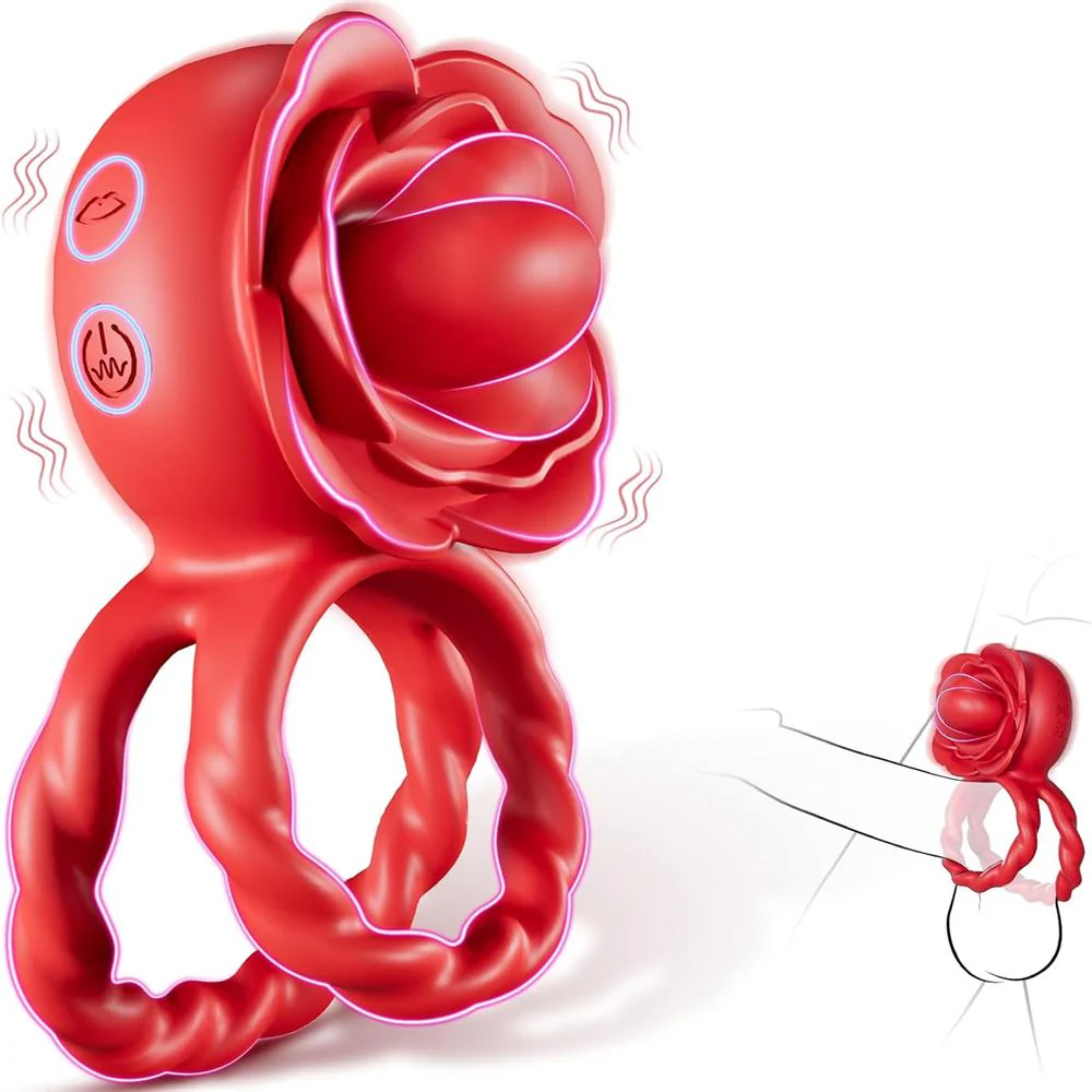 Femdom Handjobs Rimjob Penis Ring Tongue Vibrator with 10 Licking & 10 Vibrating Modes