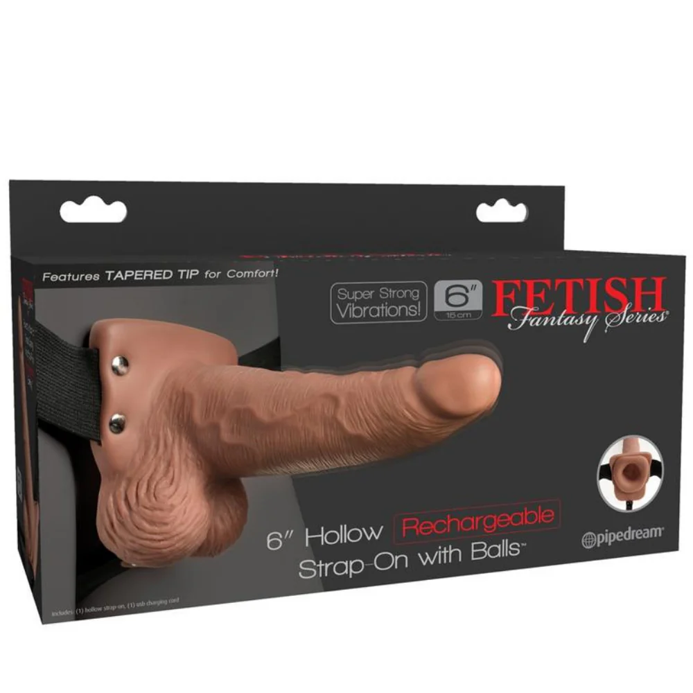 Rechargeable Vibrating Hollow Strap-On With Balls