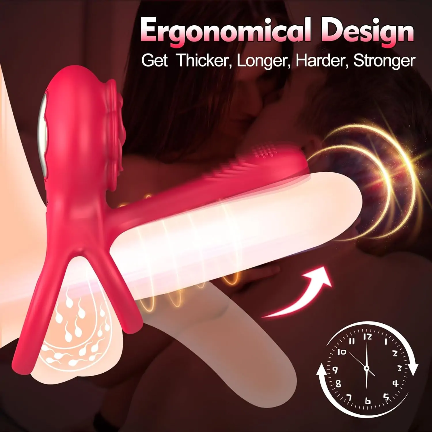 Dual Romance Standing Doggy Double Penis Rings Combined with Rose Clitoral Stimulator (<40 dB)