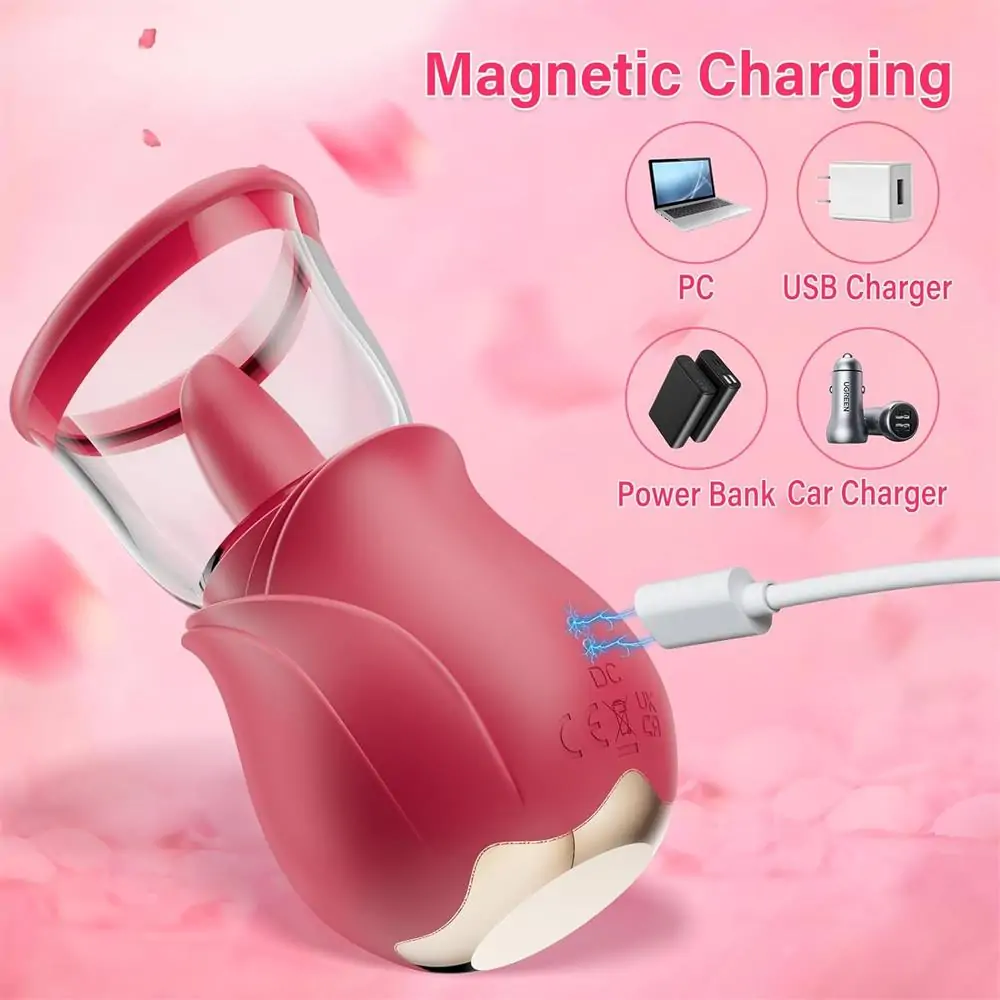 Rose Tongue Pump – Clit & Nipple Stimulator, 5 Lick + 4 Sucking Modes, Quiet & Easy Clean