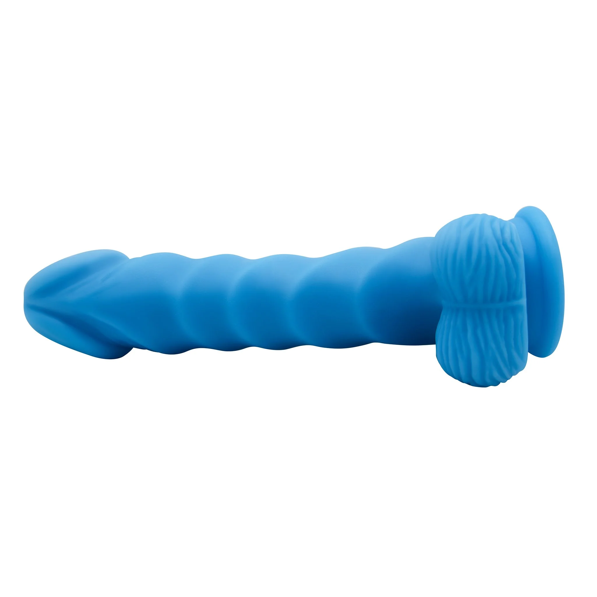 Blue Rippled Silicone G-Spot Dildo With Balls