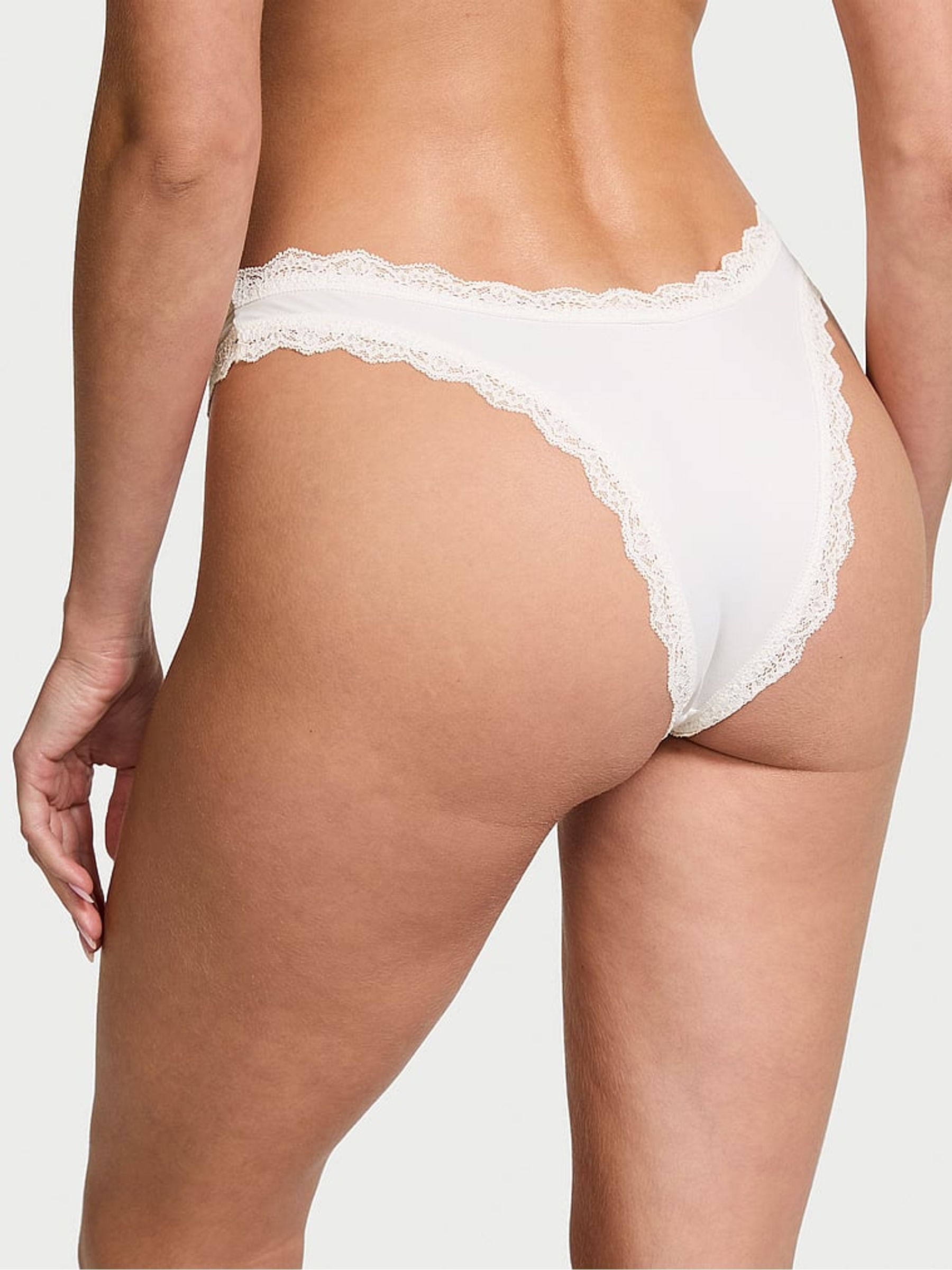 Coconut White Lace Trim Brazilian Knickers