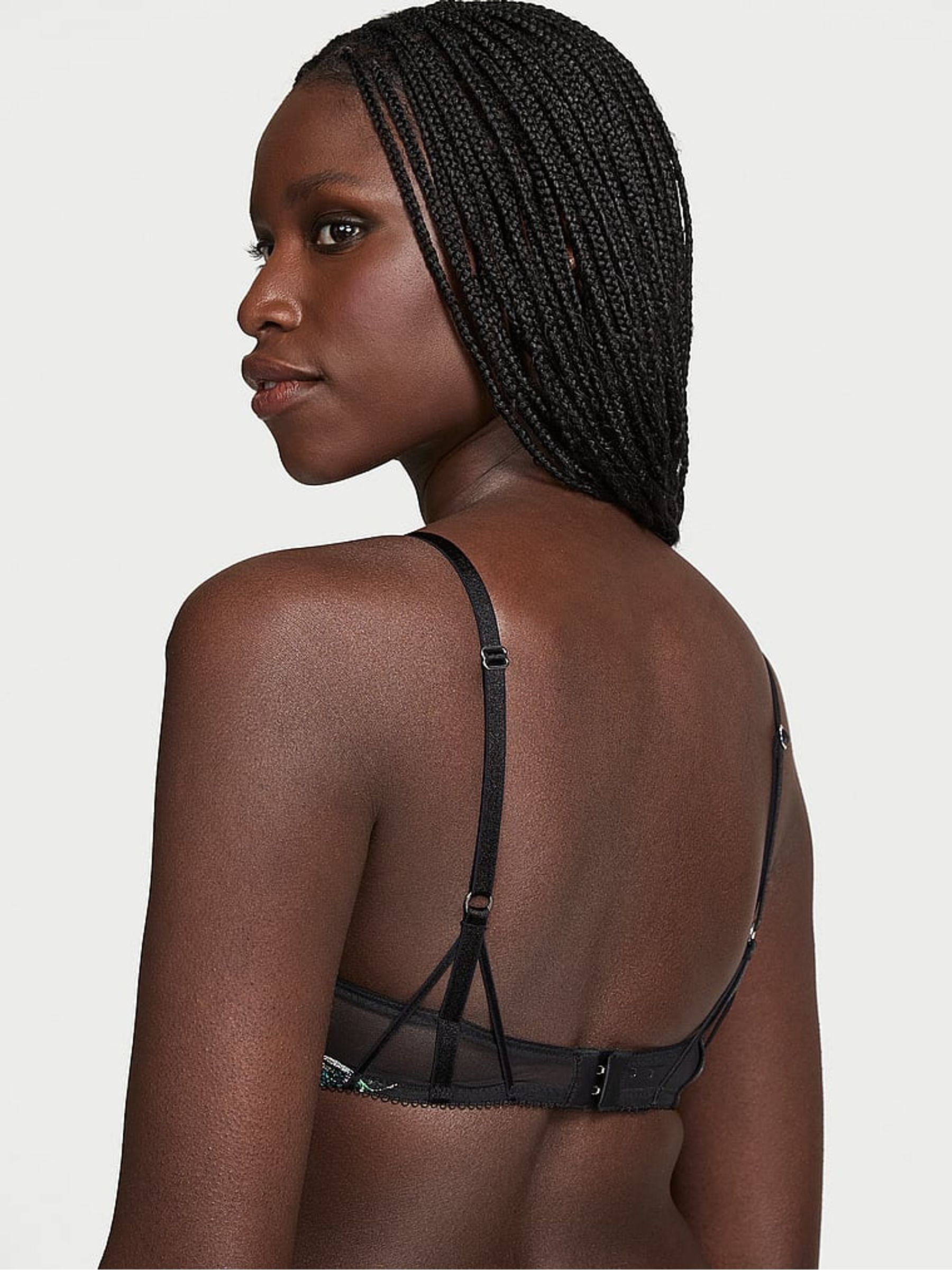 Black Unlined Demi Sequin Embroidery Bra