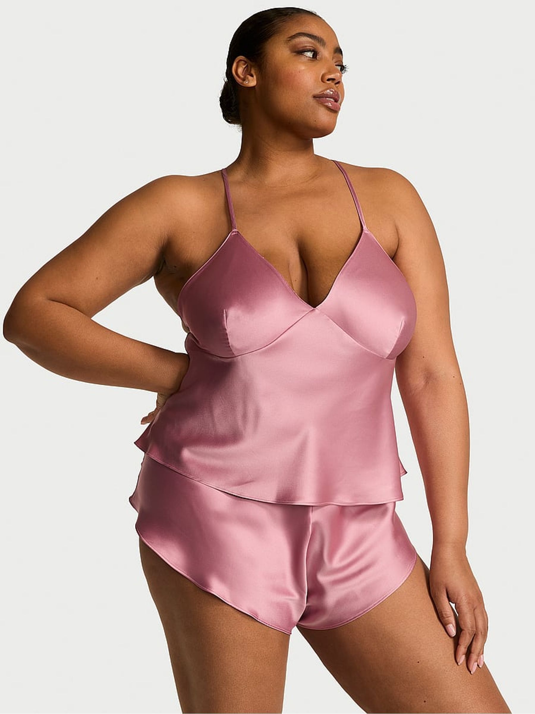 Dusk Mauve Pink Satin Open Back Cami Set
