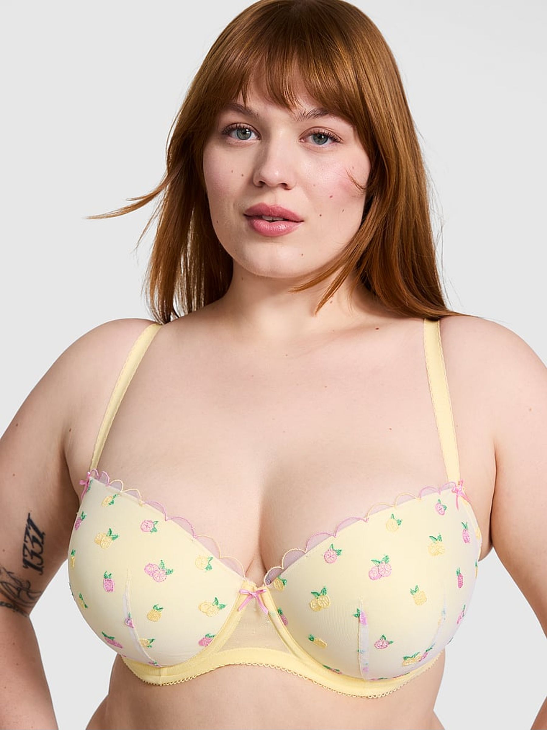 Lemon Yellow Push Up Embroidery Bra