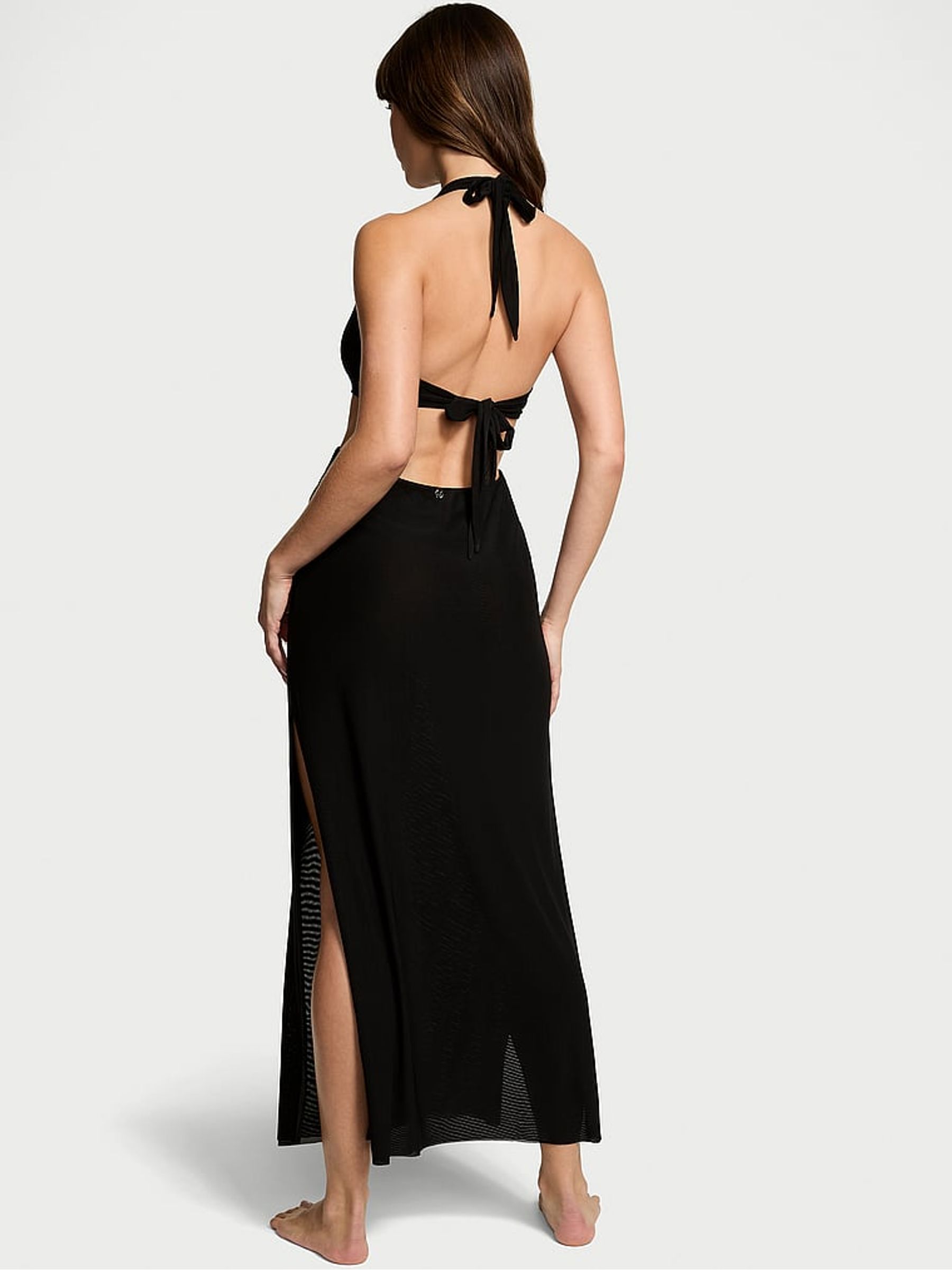 Black Mesh Knot Cover Up Maxi Dress