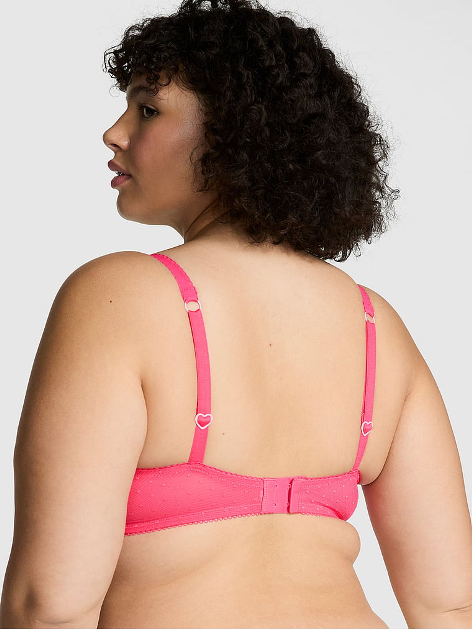 Double Bubble Pink Push Up Heart Embroidery Balcony Bra