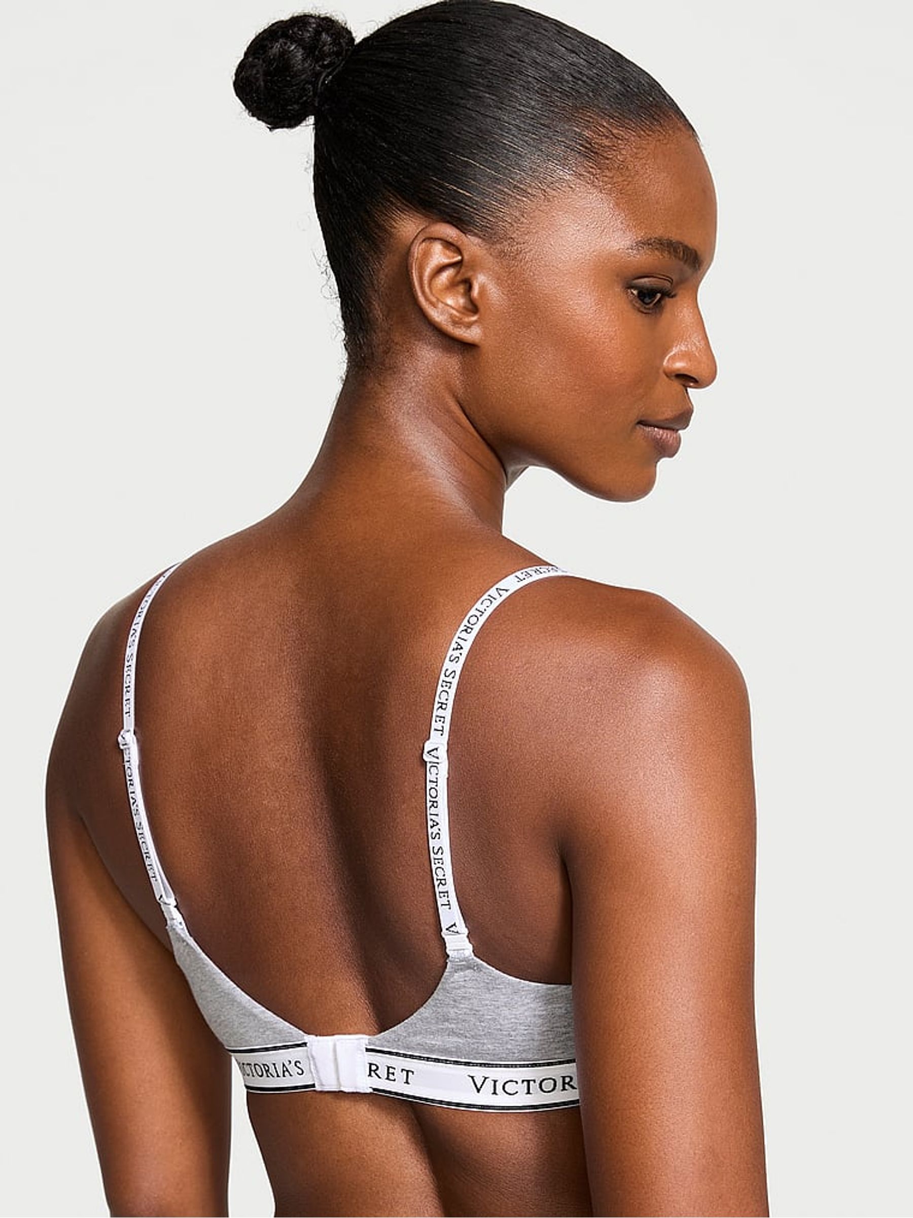 Medium Heather Grey Lightly Lined Demi Cotton Logo Bra