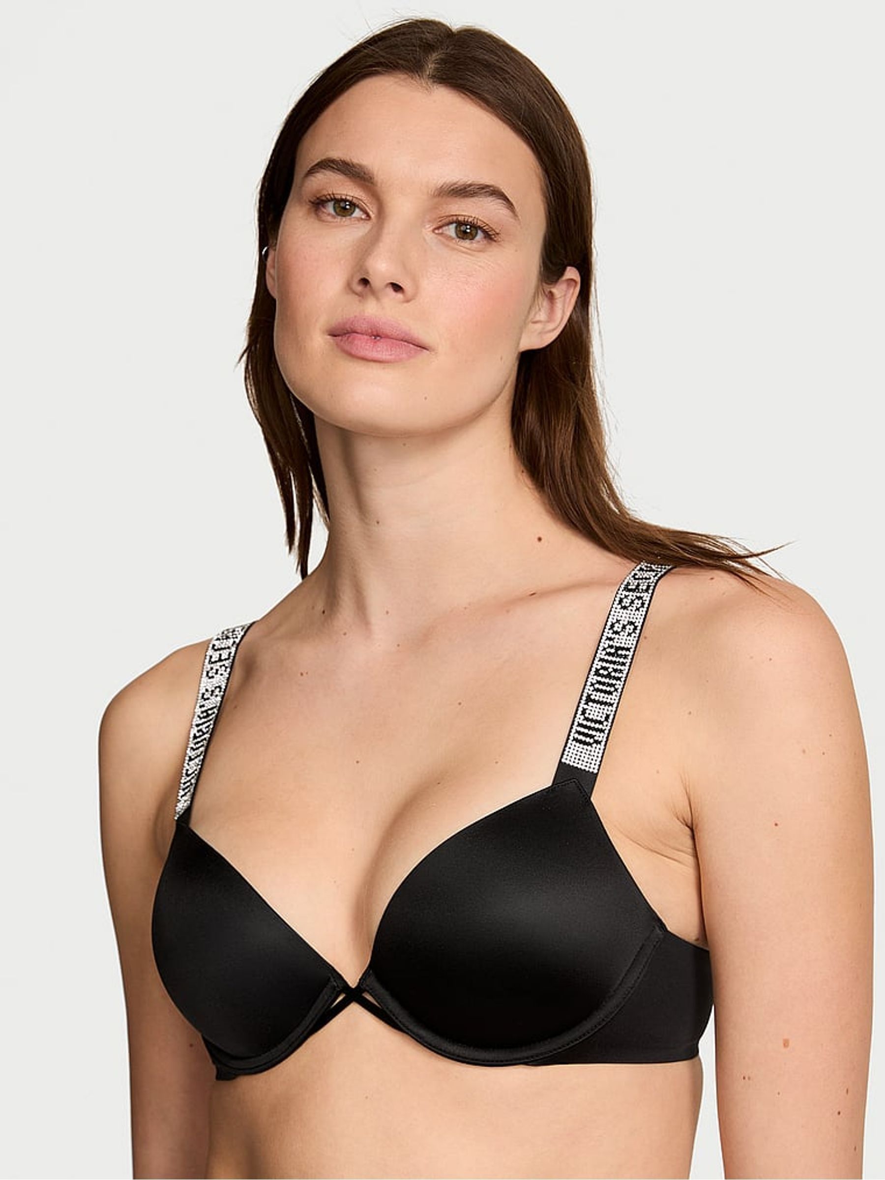 Black Push Up Shine Strap Bra