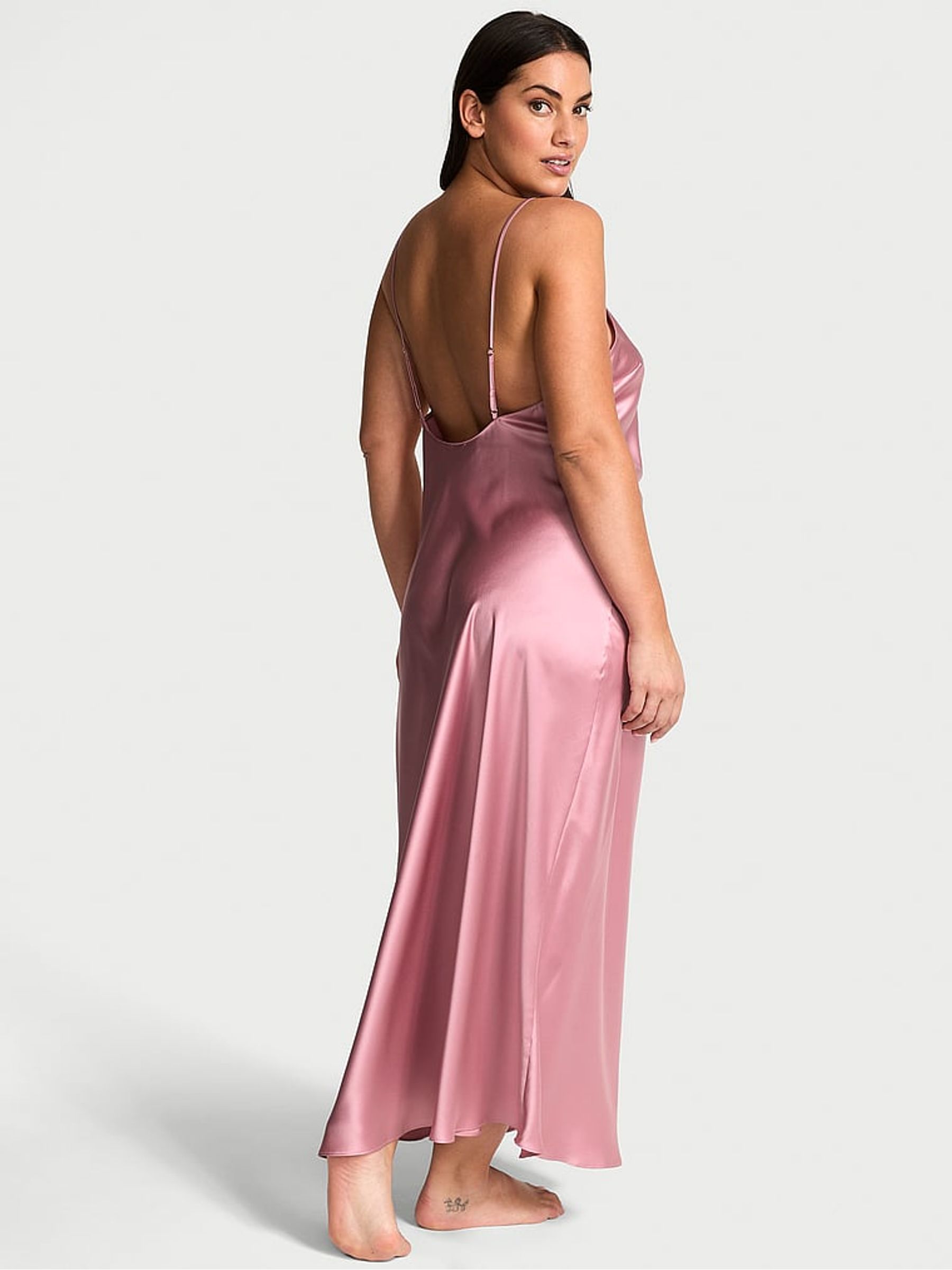 Dusk Mauve Pink Midi Satin Open Back Slip