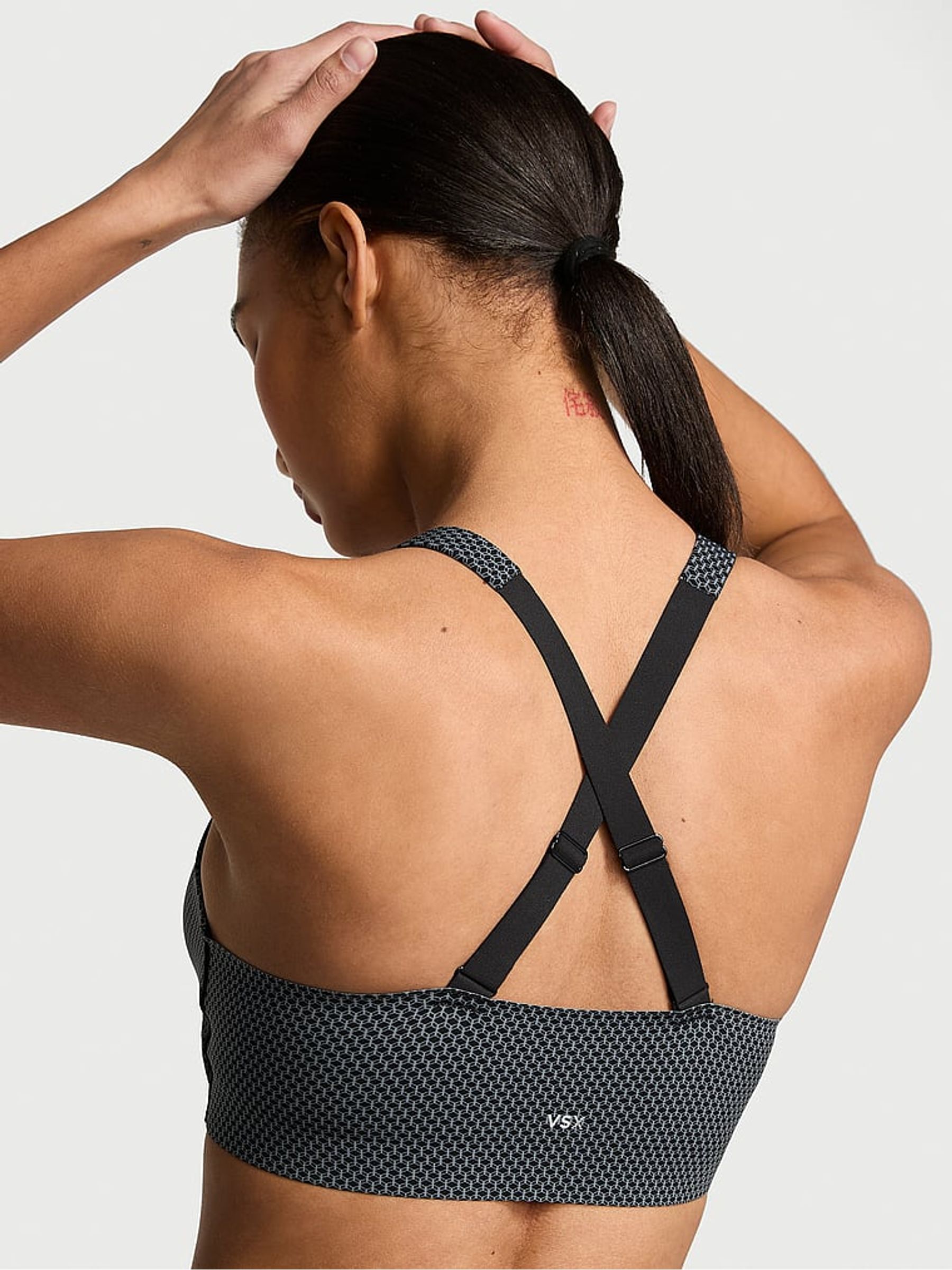 Black Print Front Close High Support Sports Bra