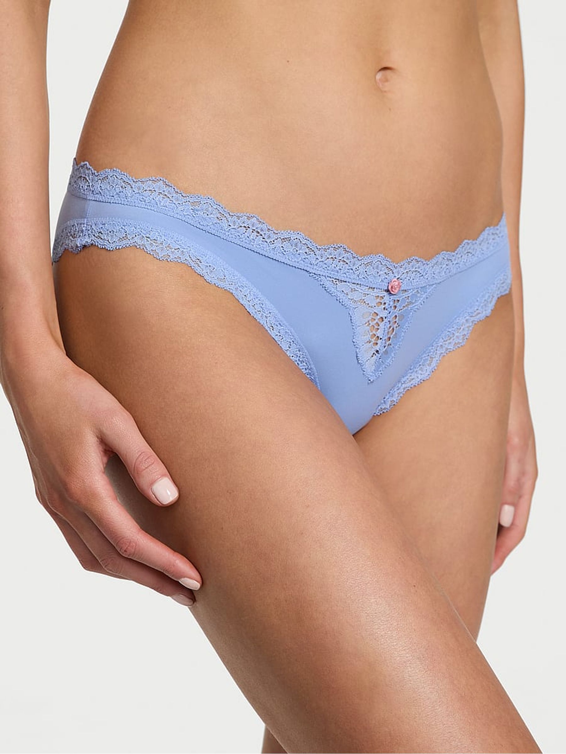 Cameo Blue Lace Trim Bikini Knickers