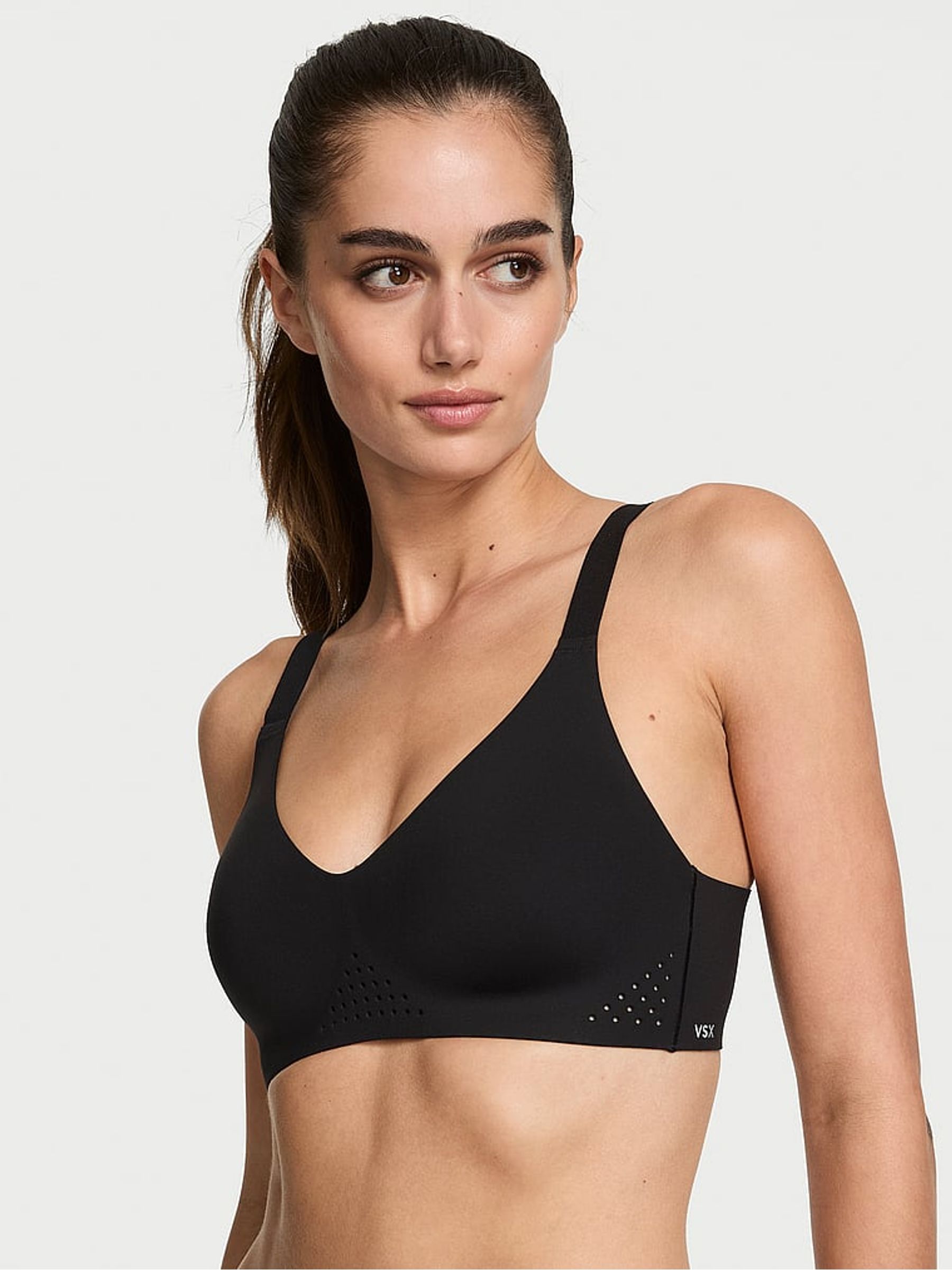 Black Featherweight™ Medium V-Neck Sports Bra