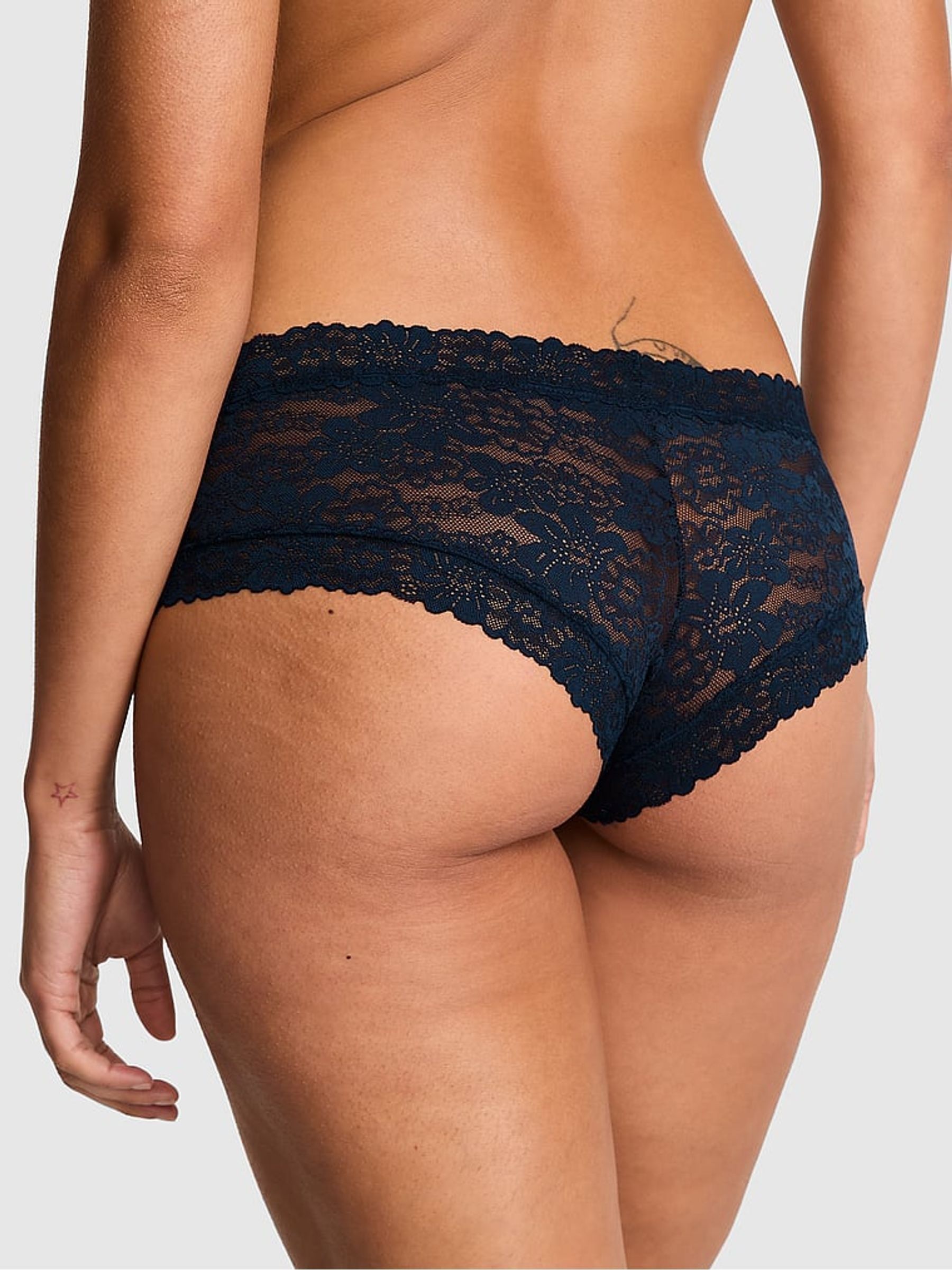Noir Navy Blue Cheeky Floral Lace Knickers
